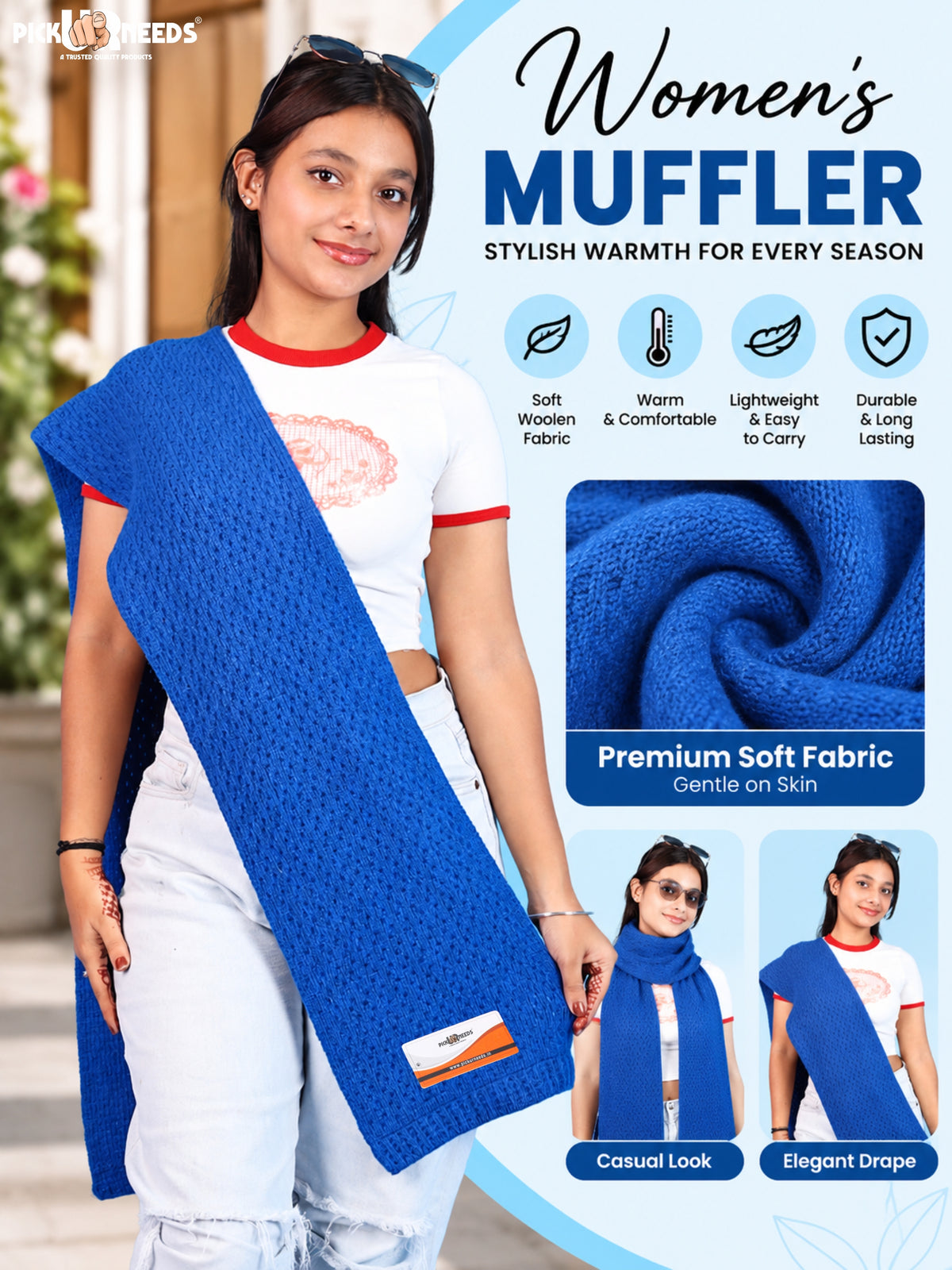 Pick Ur Needs Womens Soft Muffler Scarf, Lightweight Knitted Winter Stole, Warm & Cozy Long Neck Wrap for Women & Girls