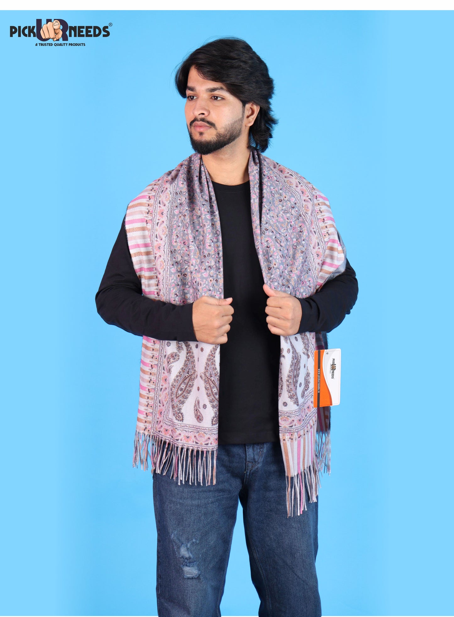 Pick Ur Needs Men’s Premium Winter Shawl Stole Stylish Paisley Print Wrap Scarf For Boys with Soft Feel & Fringed Finish