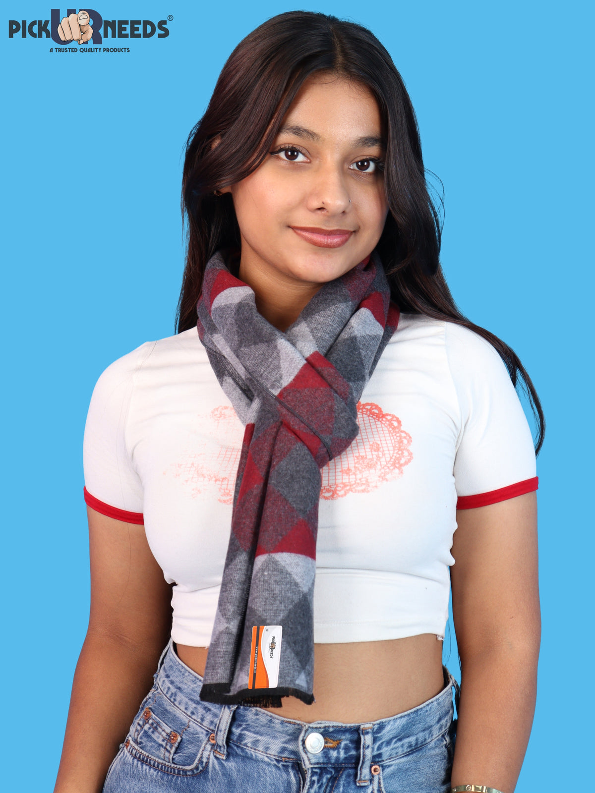 Pick Ur Needs Women & Girls Soft Woolen Checkered Muffler Warm Winter Neck Scarf with Stylish Checked Pattern