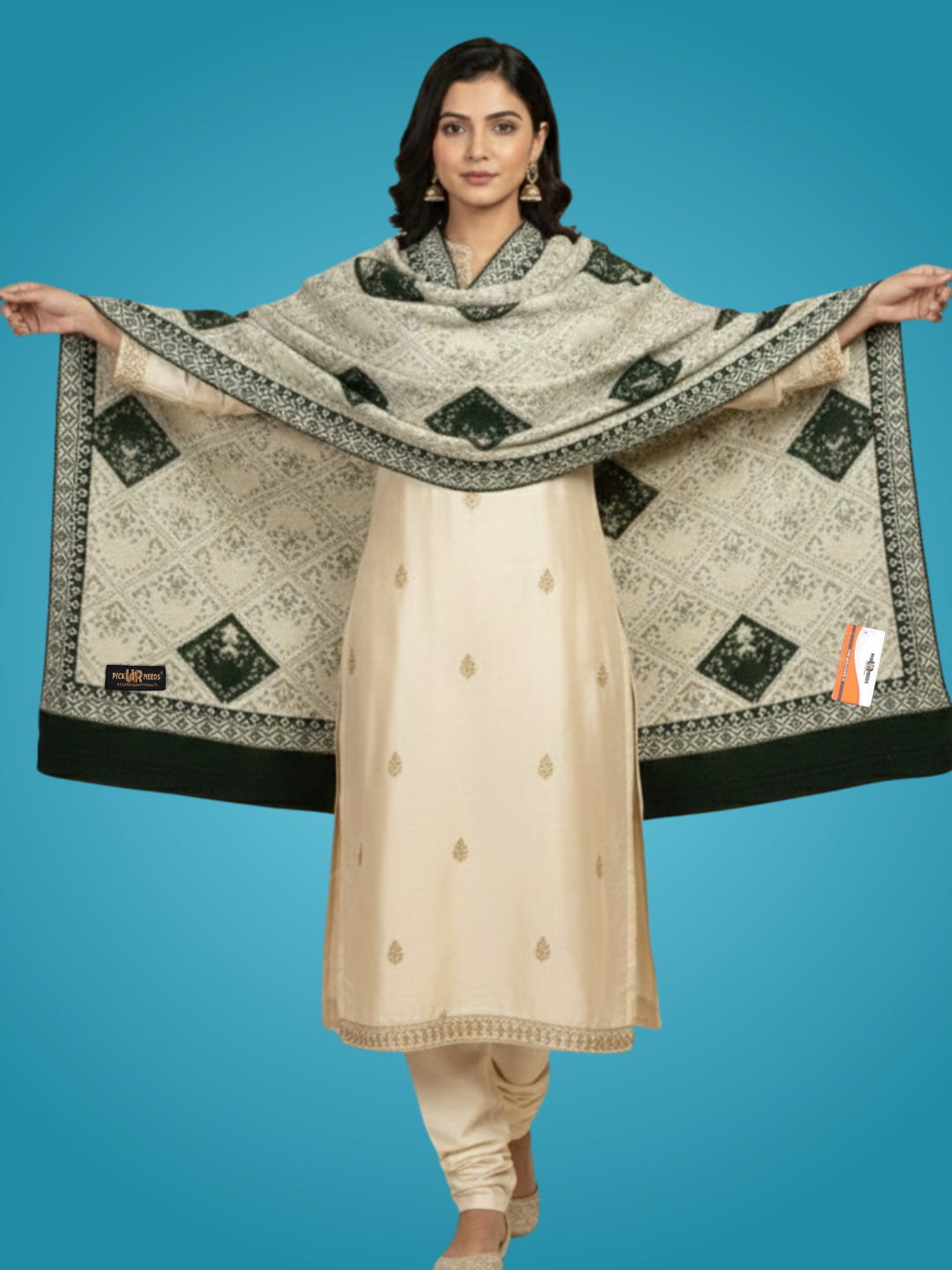 Pick Ur Needs Woolen Shawl for Women | Warm Winter Wool Fabric Shawls with Traditional Prints | Soft & Elegant Ethnic Stole