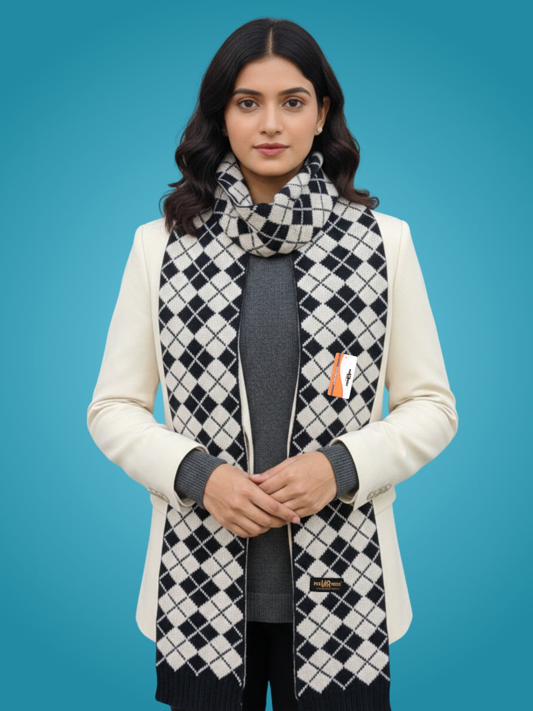 Pick Ur Needs Classic Checkered Woolen Scarf for Winter Warm Muffler Soft, Cozy & Stylish Cold Weather Wrap For Women