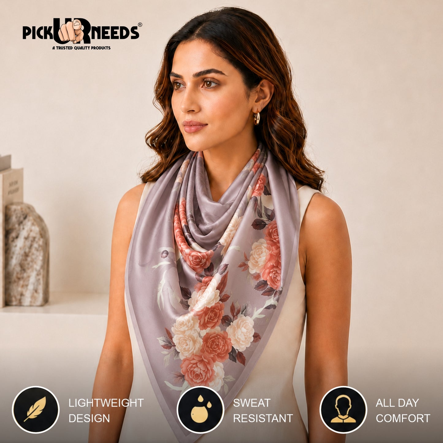 Pick Ur Needs Summer Silk Floral Printed Scarf for Womens & Girls Elegant Neck, Head & Shoulder Wrap Soft Lightweight Fashion Stole