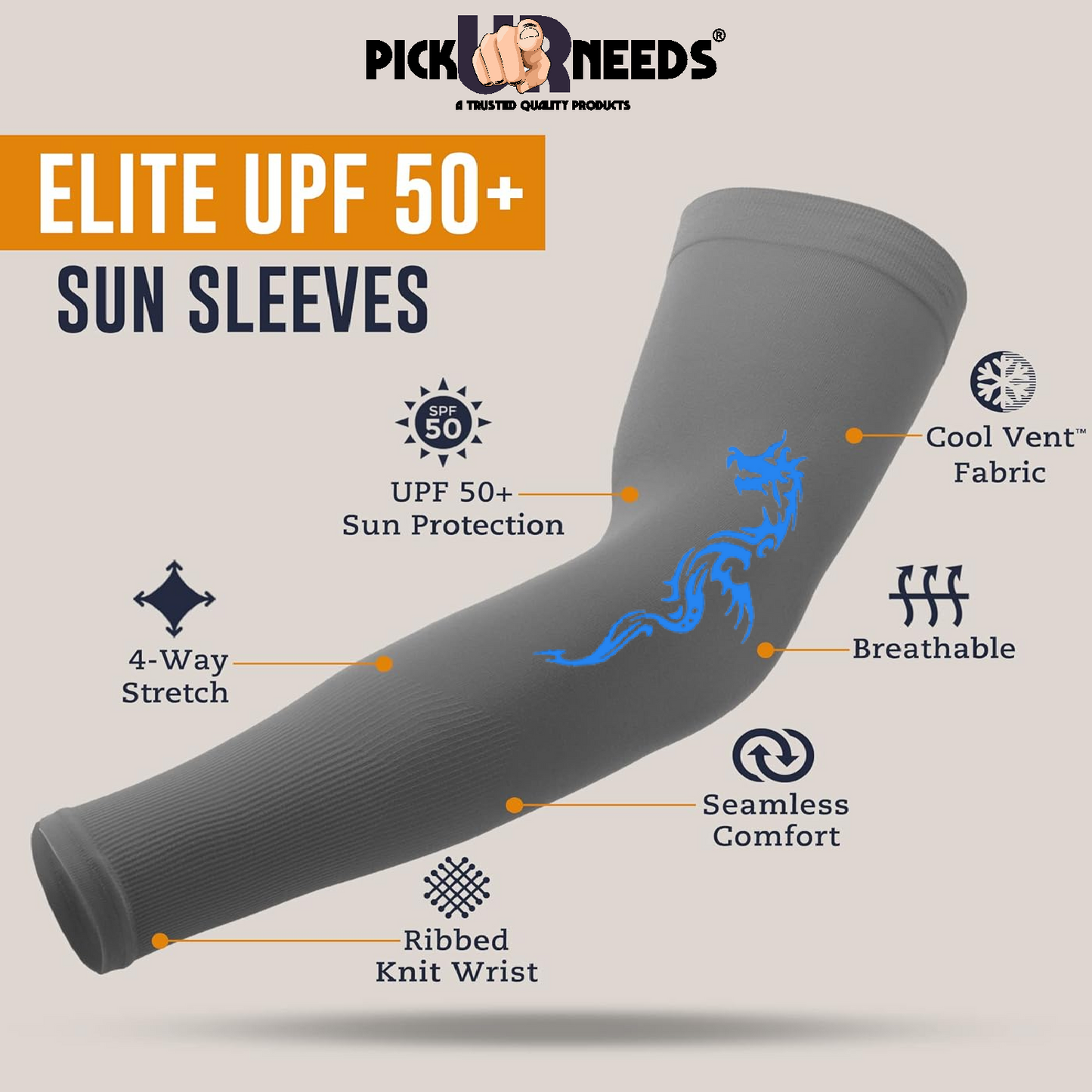 Pick Ur Needs Arm Sleeves for Sun Protection UV Cooling Sleeves for Men & Women for Outdoor Work, Sports, Running, Tattoo Dragon Cover