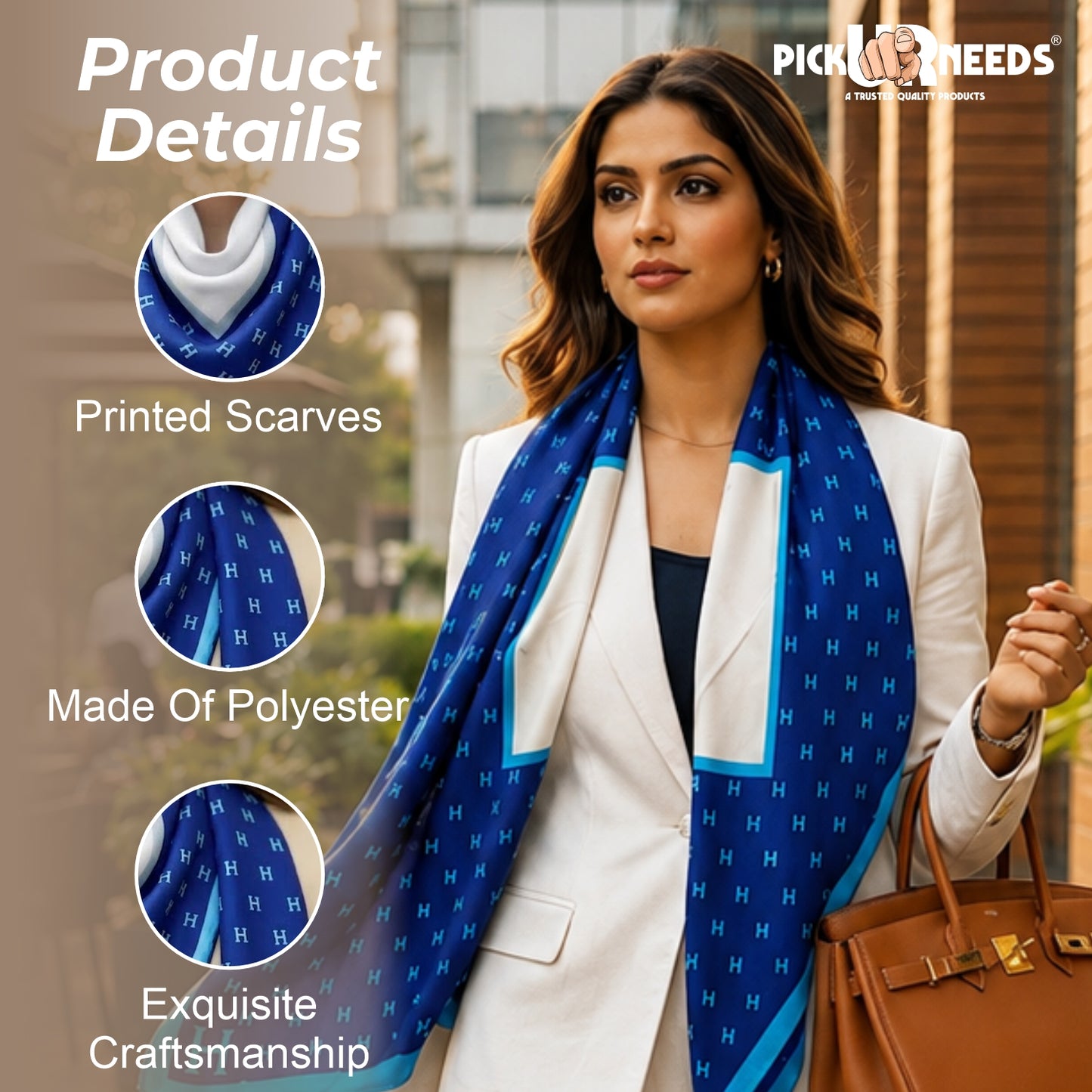 Pick Ur Needs Elegant Womens Premium Printed Satin Silk Feel Square Neck & Head Girls Scarf