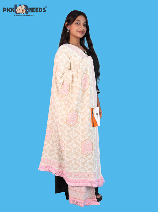 Pick Ur Needs Printed Women’s Woolen Shawl with Elegant Floral Pattern & Fur Border