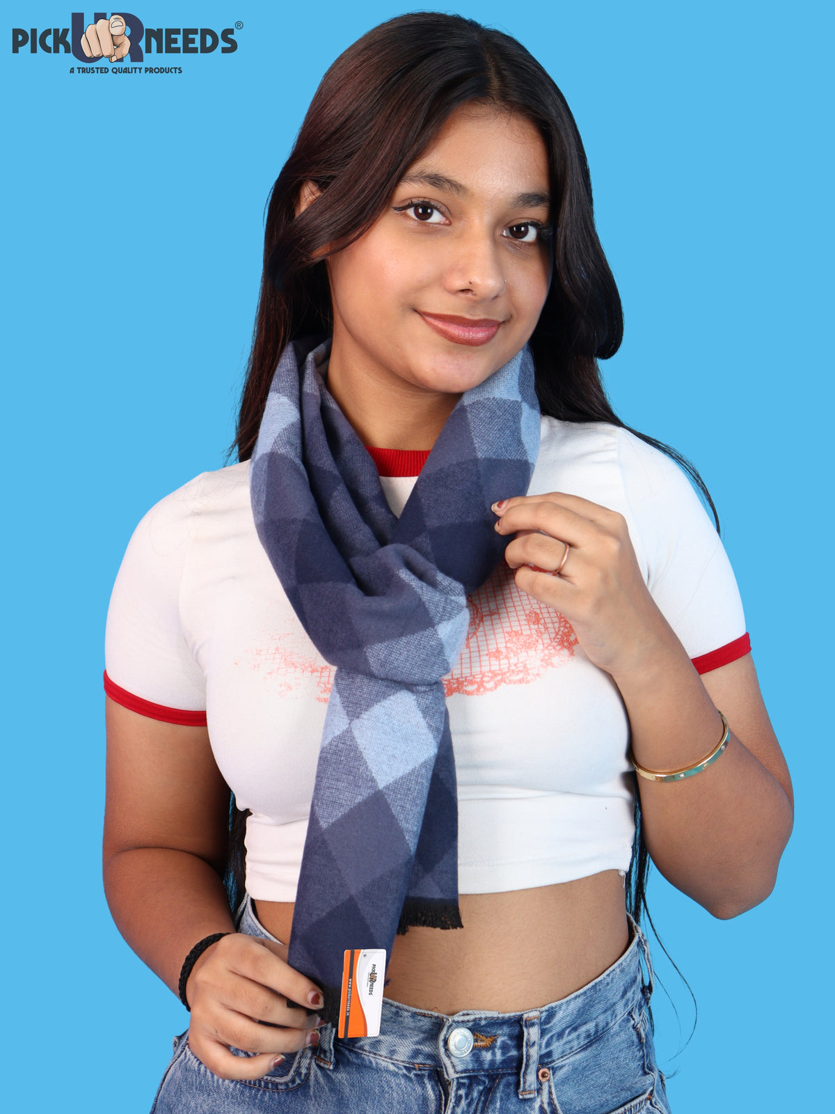 Pick Ur Needs Women & Girls Soft Woolen Checkered Muffler Warm Winter Neck Scarf with Stylish Checked Pattern