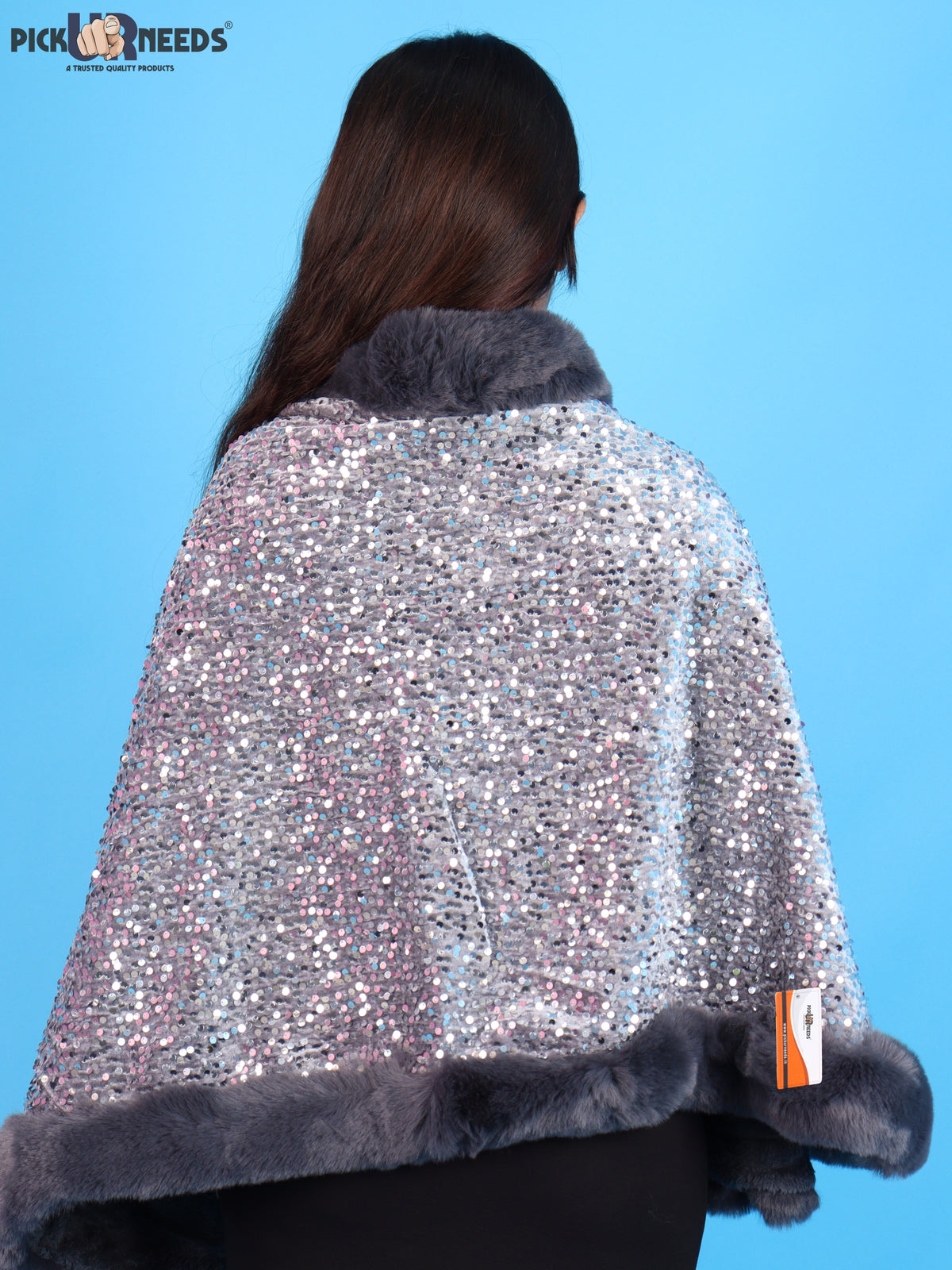 Pick Ur Needs Luxury Shrug for Women Sequin Outerwear with Soft Fur Collar Shawl Evening Wrap Poncho