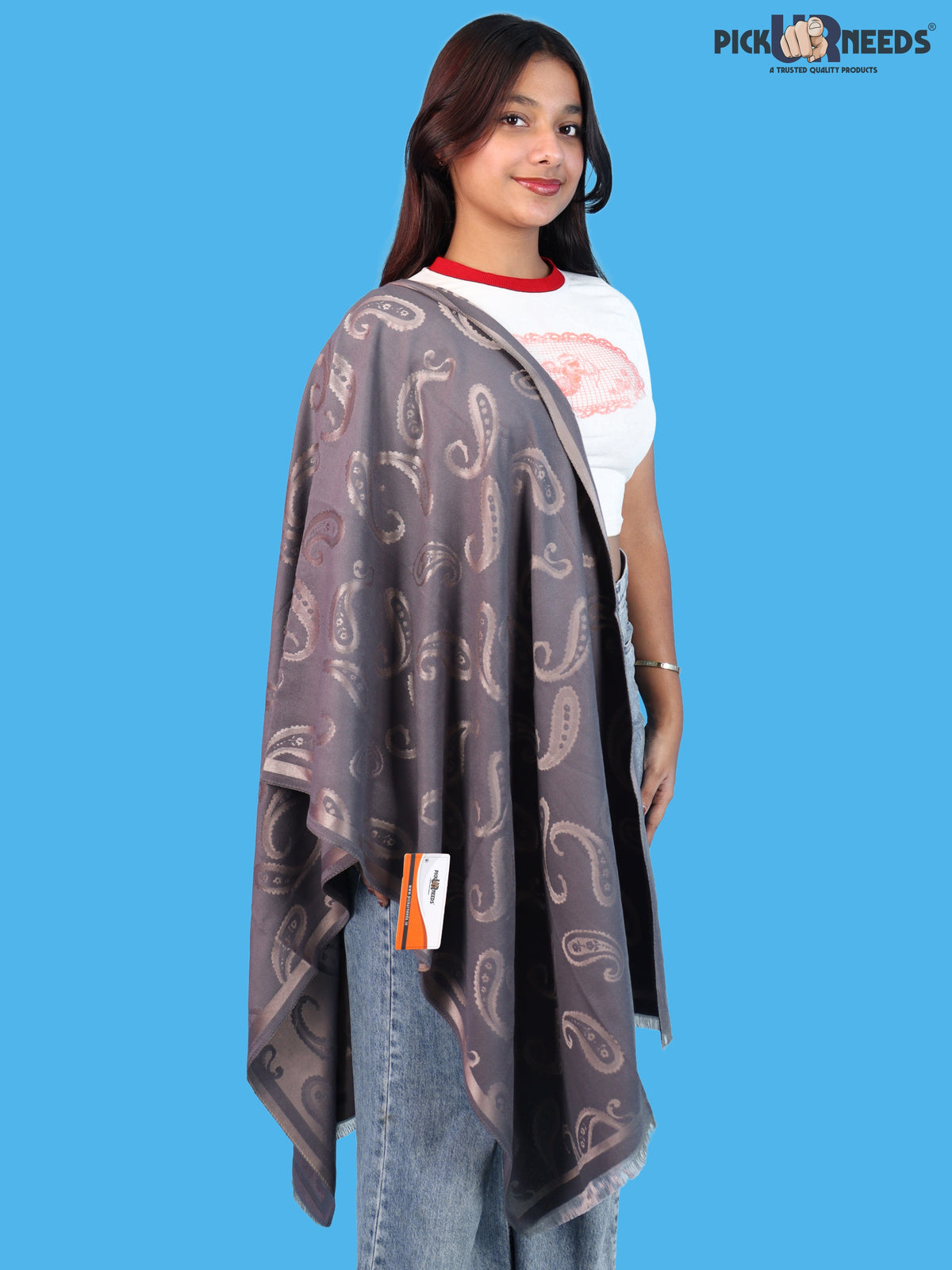 Pick Ur Needs Women & Girls Reversible 2 in 1 Woolen Muffler Soft Warm Dual Side Winter Scarf with Elegant Paisley Pattern