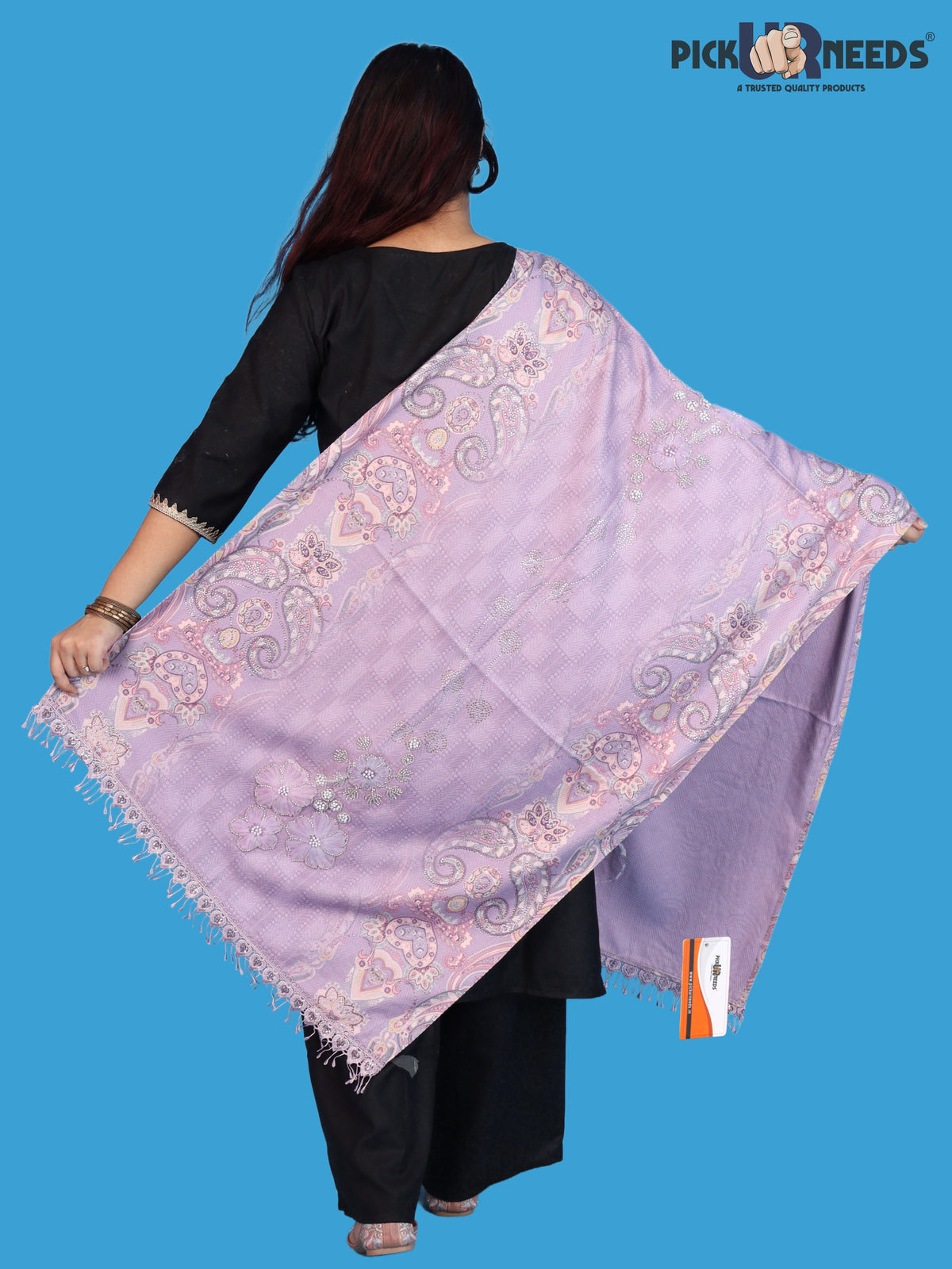 Pick Ur Needs Womens Designer Winter Elegant Floral Embellished Paisley Print Girls Shawl with Decorative Fringe Border