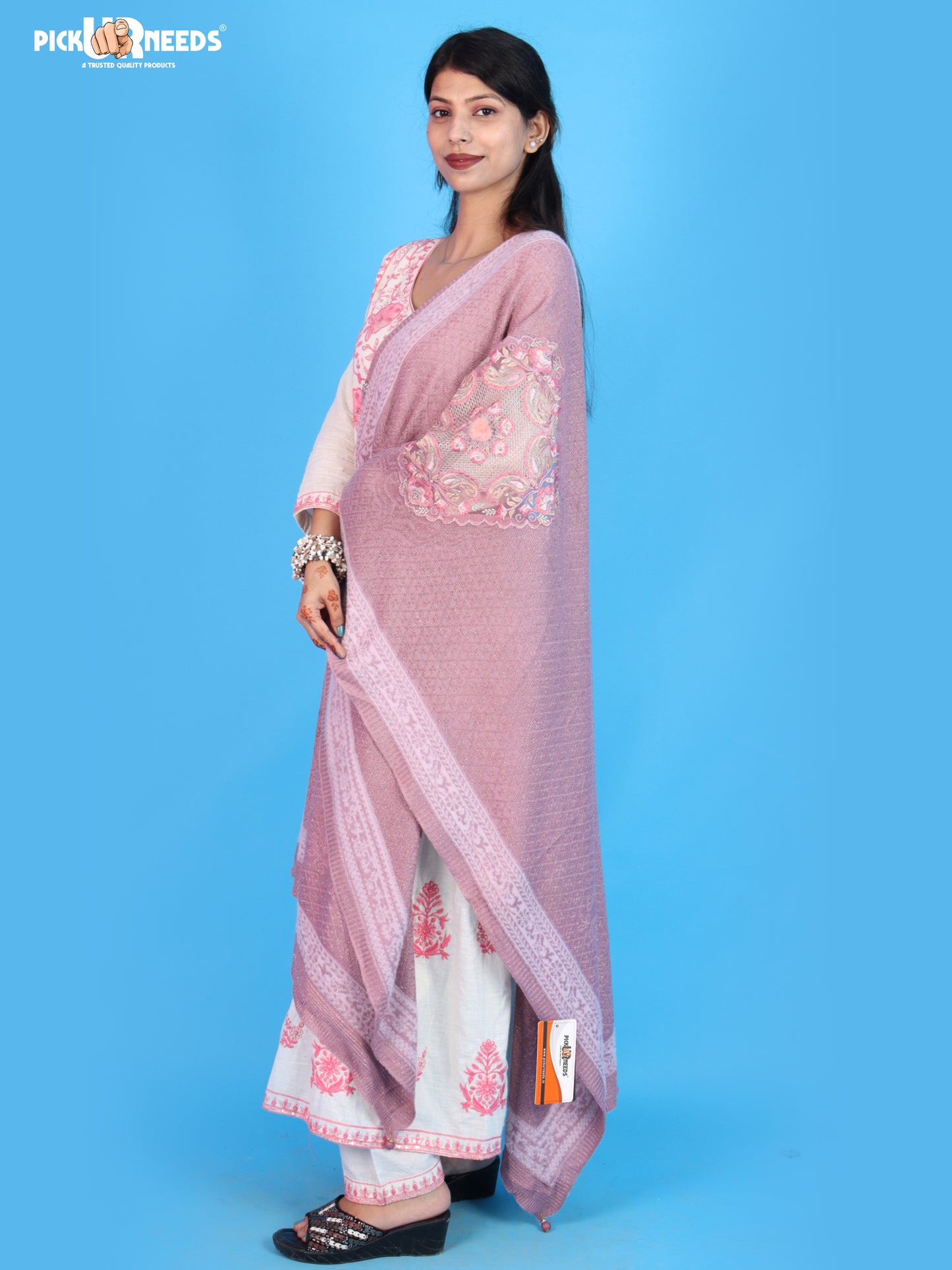 Pick Ur Needs Women’s Winter Shawl with Elegant Floral Pattern & Decorative Border Soft Warm Fashion Wrap for Women & Girls