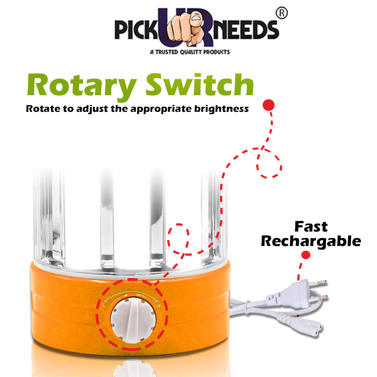 Pick Ur Needs® Extra Brightness Rechargeable LED Lantern Emergency Light 40W with Eco Friendly Solar Panel(3W + 9V)