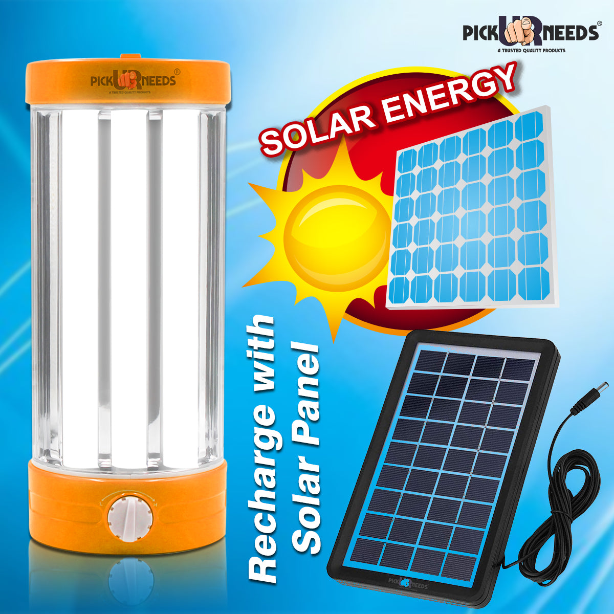 Pick Ur Needs® Extra Brightness Rechargeable LED Lantern Emergency Light 40W with Eco Friendly Solar Panel(3W + 9V)