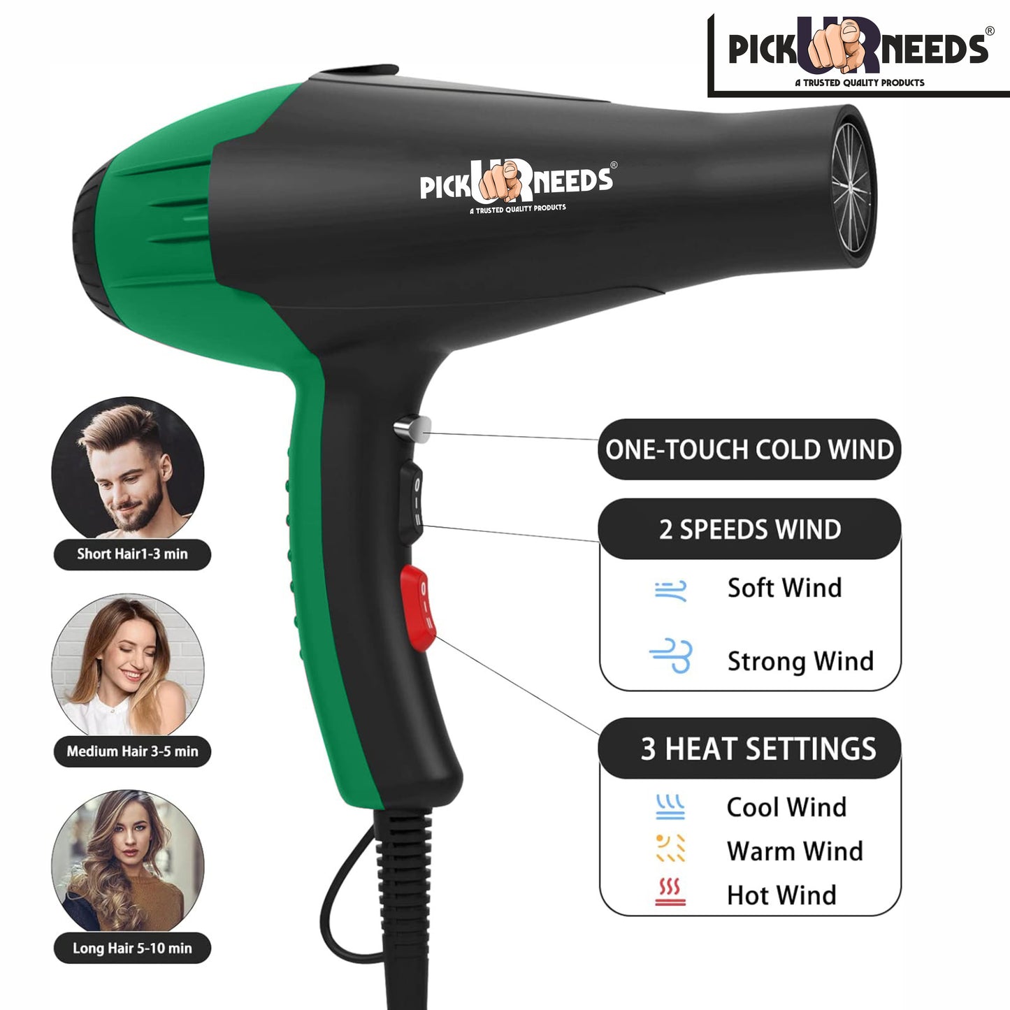 Pick Ur Needs Stylish Professional Hair Dryer With Over Heat Protection Hot And Cold Dryer Hair Dryer  (5000 W, Blue)