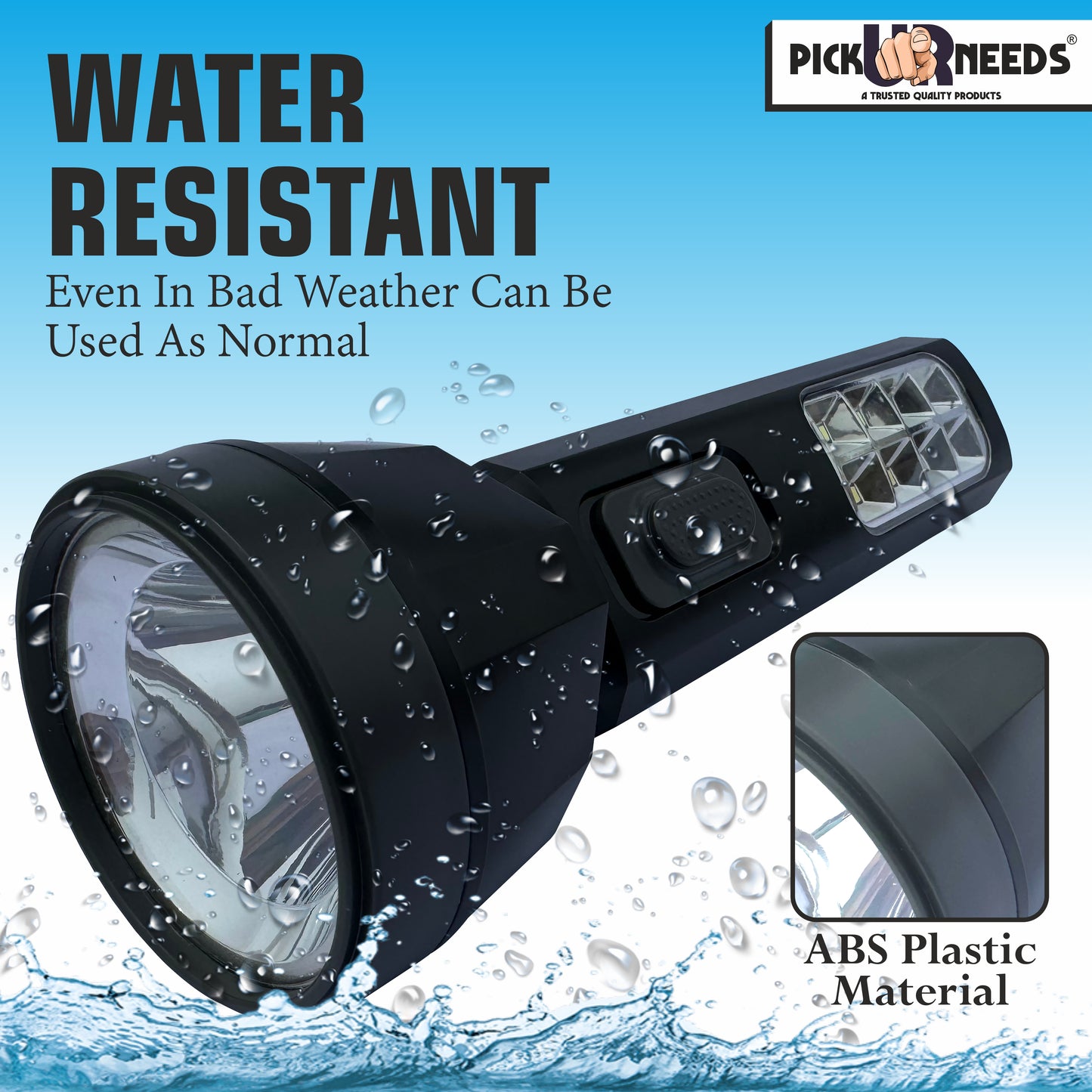 Pick Ur Needs Rechargeable Torch Search Light 30W + 8 High Big SMD Side Light 800 mAh Battery 3 hrs Torch Emergency Light  (Black)