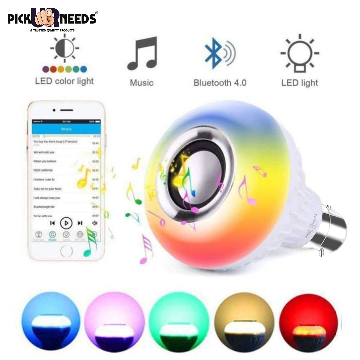 Pick Ur Needs Smart Lighting Music Bulb with Bluetooth Speaker Color Changing , DJ Lights with Remote Control