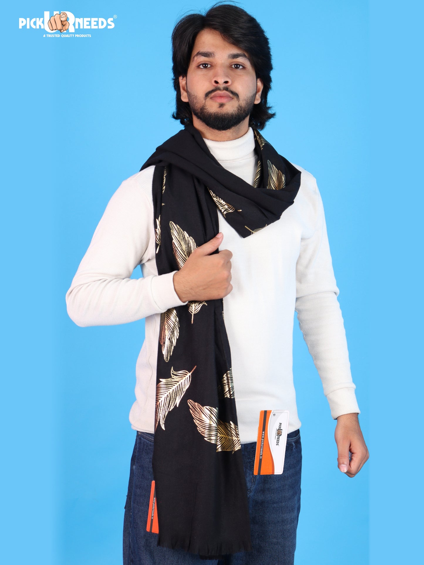 Pick Ur Needs Winter Shawl, Scarf, Stole & Muffler with Elegant Feather Print Soft Lightweight Winter Wrap for Men Stylish Scarf Stole for Kurta, Shirt For Boys