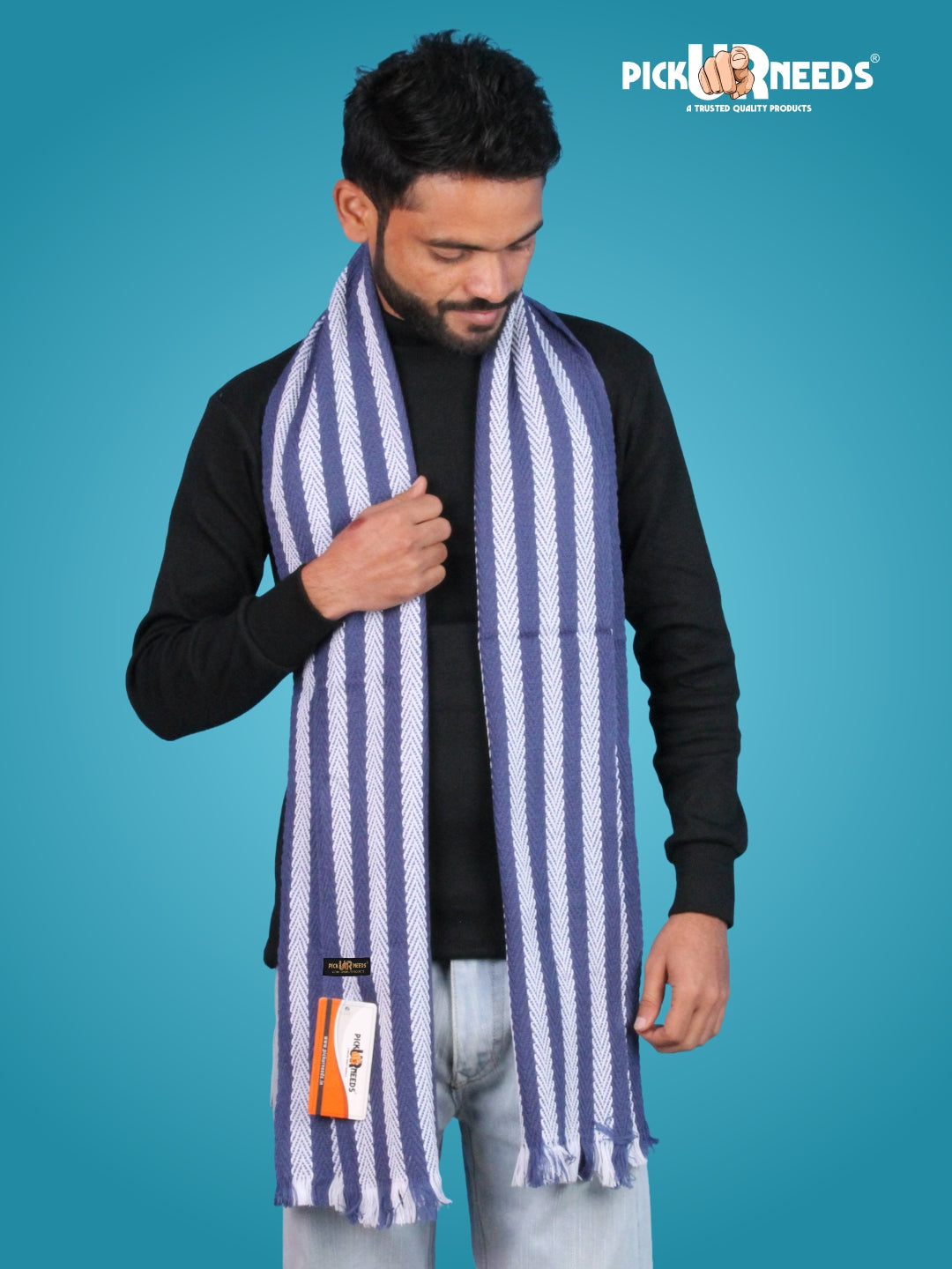 Pick Ur Needs Premium Men's Warm And Stylish Woolen Muffler With Multicolour Stripes And Stylish Tussles Ends