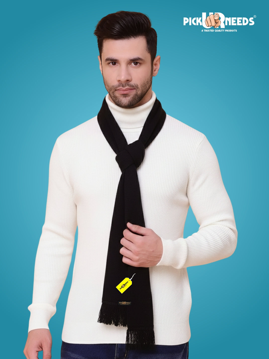 Pick Ur Needs Premium Soft Knitted Winter Muffler for Men Elegant Wool Blend Scarf with Tassel Fringe Stylish Warm Winter Wear for Casual & Formal Outfits