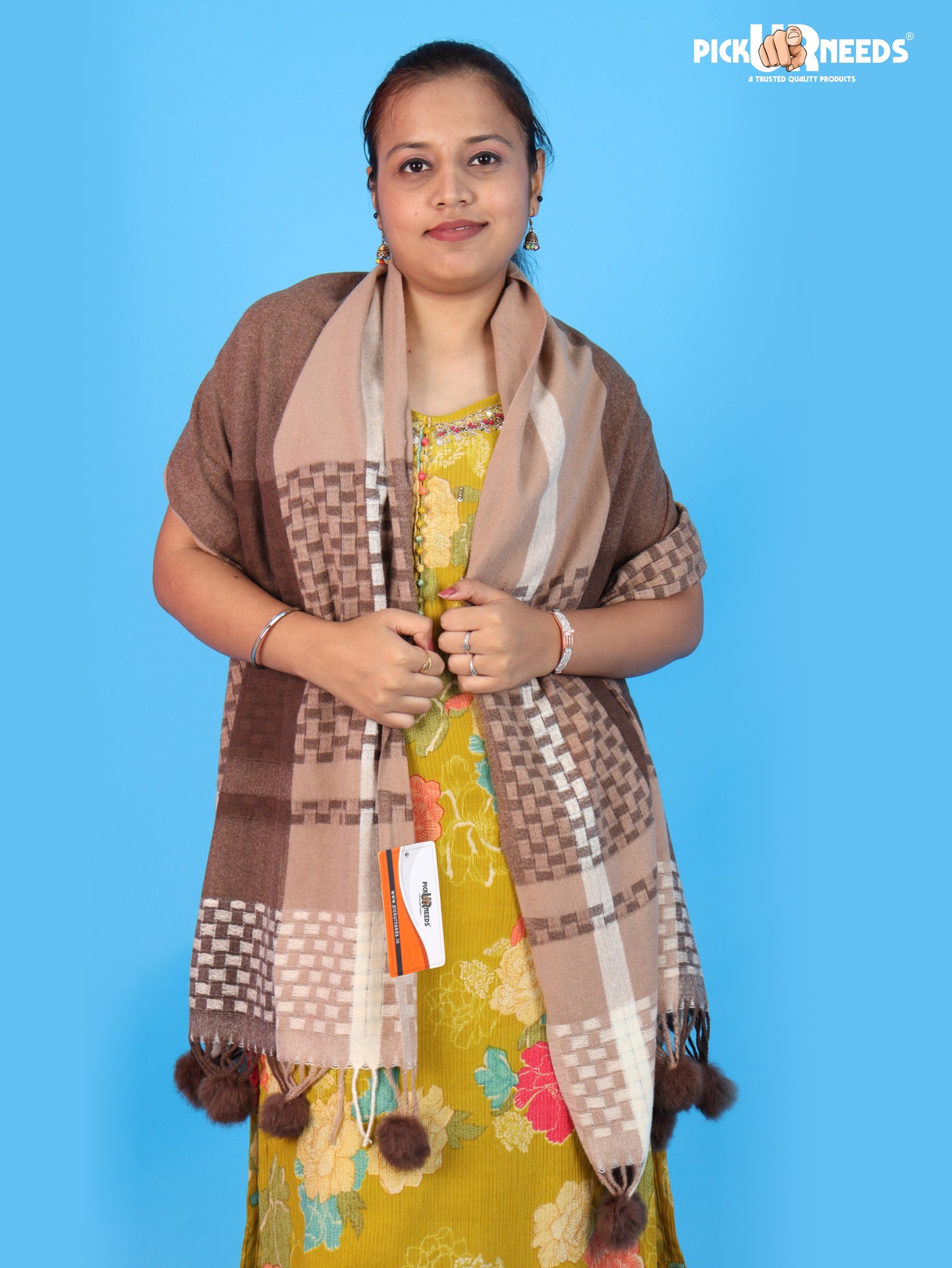 Pick Ur Needs Women Designer Winter Shawl with Geometric Checkered Pattern Shoulder Wrap with Tassels Stylish Stole for Girls Party, Casual & Ethnic Wear