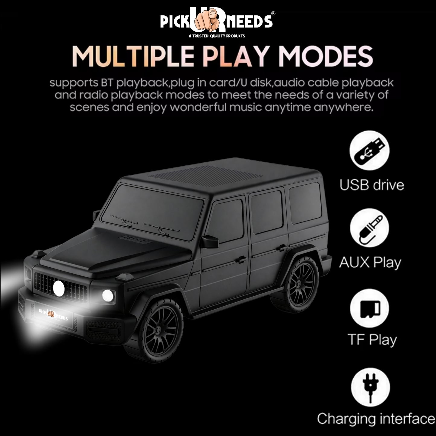Pick Ur Needs Reachargebale Car Shape Wireless Bluetooth Speaker 10W with 1200mAh Battery, Multi-Play Modes BT/USB/AUX/TF, SUV Design Portable Speaker