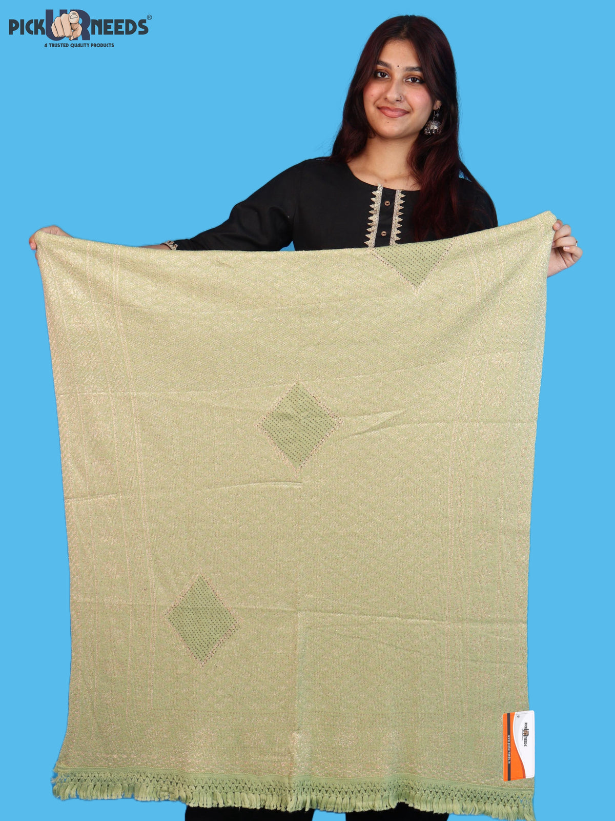 Pick Ur Needs Women & Girls Designer Shawl Stole with Elegant Woven Floral & Geometric Pattern, Soft Warm Winter Wrap with Fringed Border, Stylish Shoulder Scarf for Ladies