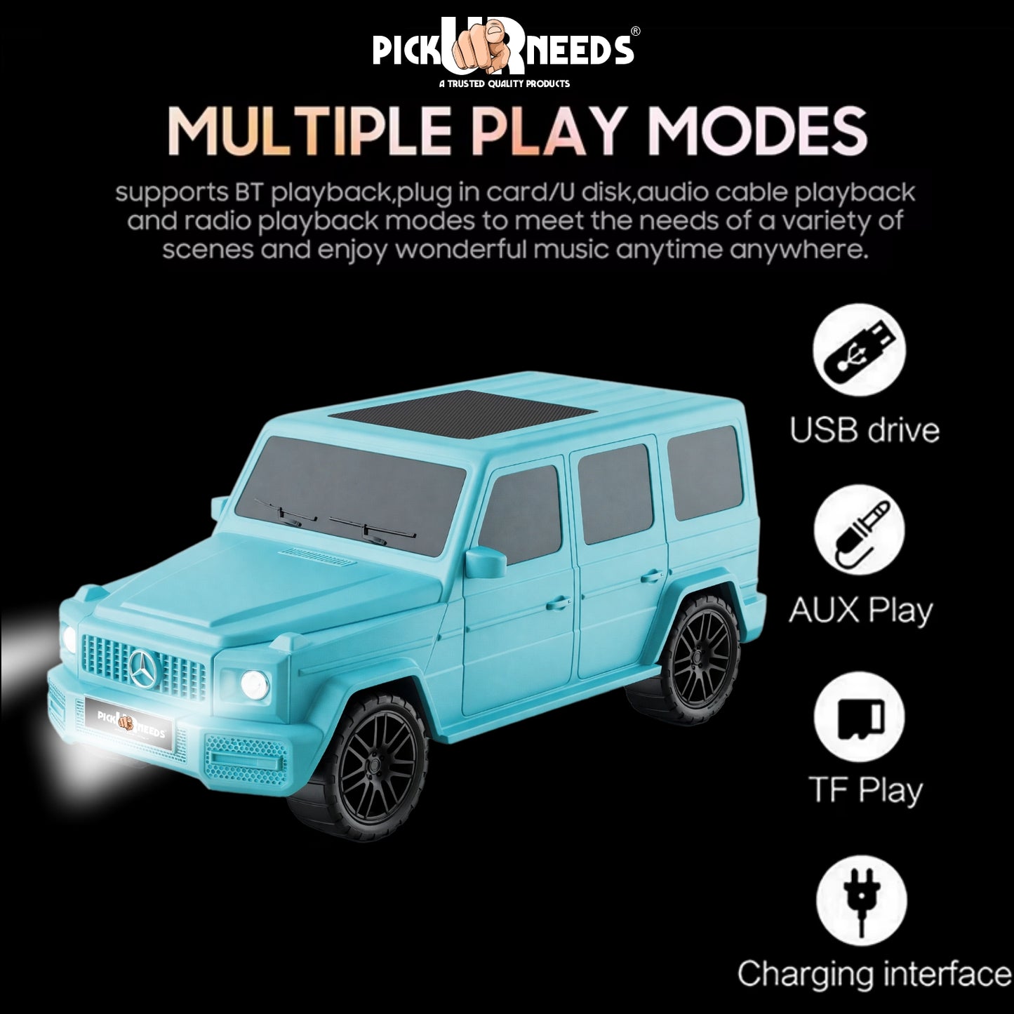Pick Ur Needs Reachargebale Car Shape Wireless Bluetooth Speaker 10W with 1200mAh Battery, Multi-Play Modes BT/USB/AUX/TF, SUV Design Portable Speaker