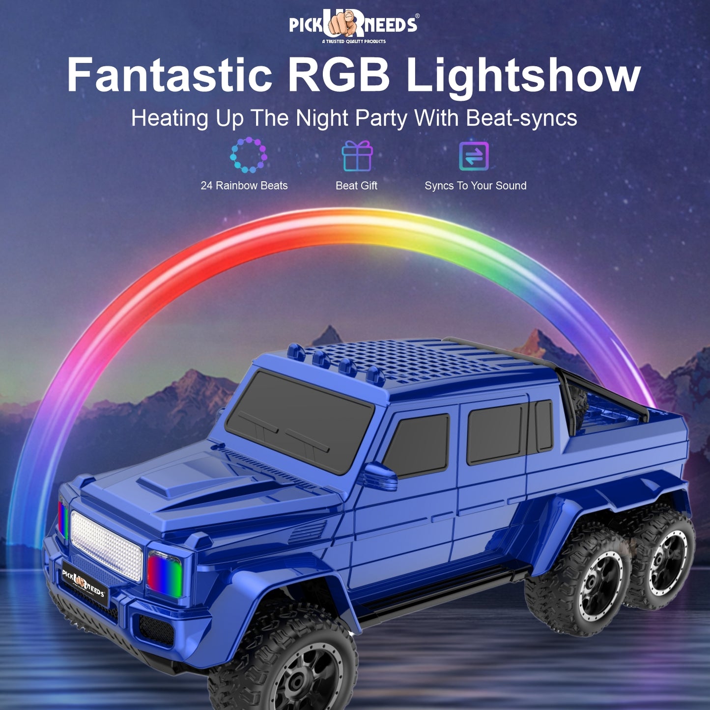 Pick Ur Needs Wireless Car Rechargeable RGB Bluetooth Speaker 12W Beat Sync Lightshow 1200mAh Battery | USB/TF/AUX/FM