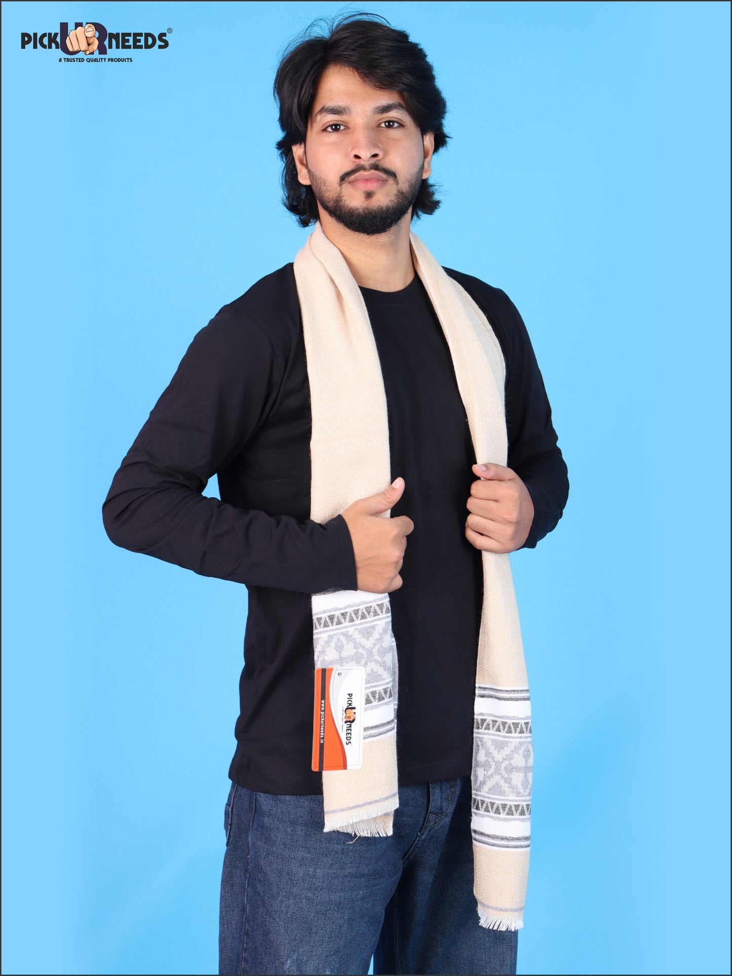 Pick Ur Needs Kullu Muffler for Men & Boys Traditional Woolen Winter Scarf with Elegant Woven Pattern & Fringed Ends Soft Warm Stole for Men