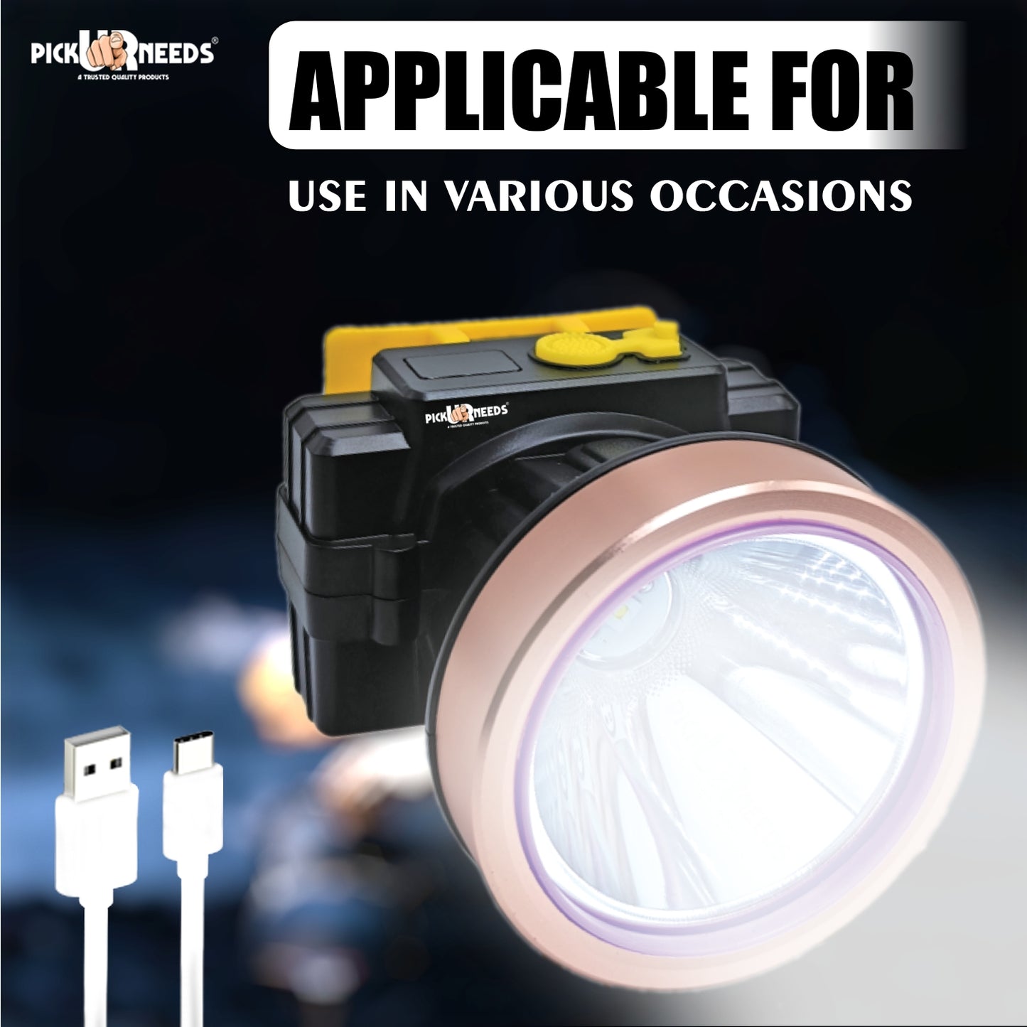 Pick Ur Needs 200W Laser Rechargeable Headlamp With Straps For Outdoor Usage 3600 mAh Battery 5 hrs Torch Emergency Light