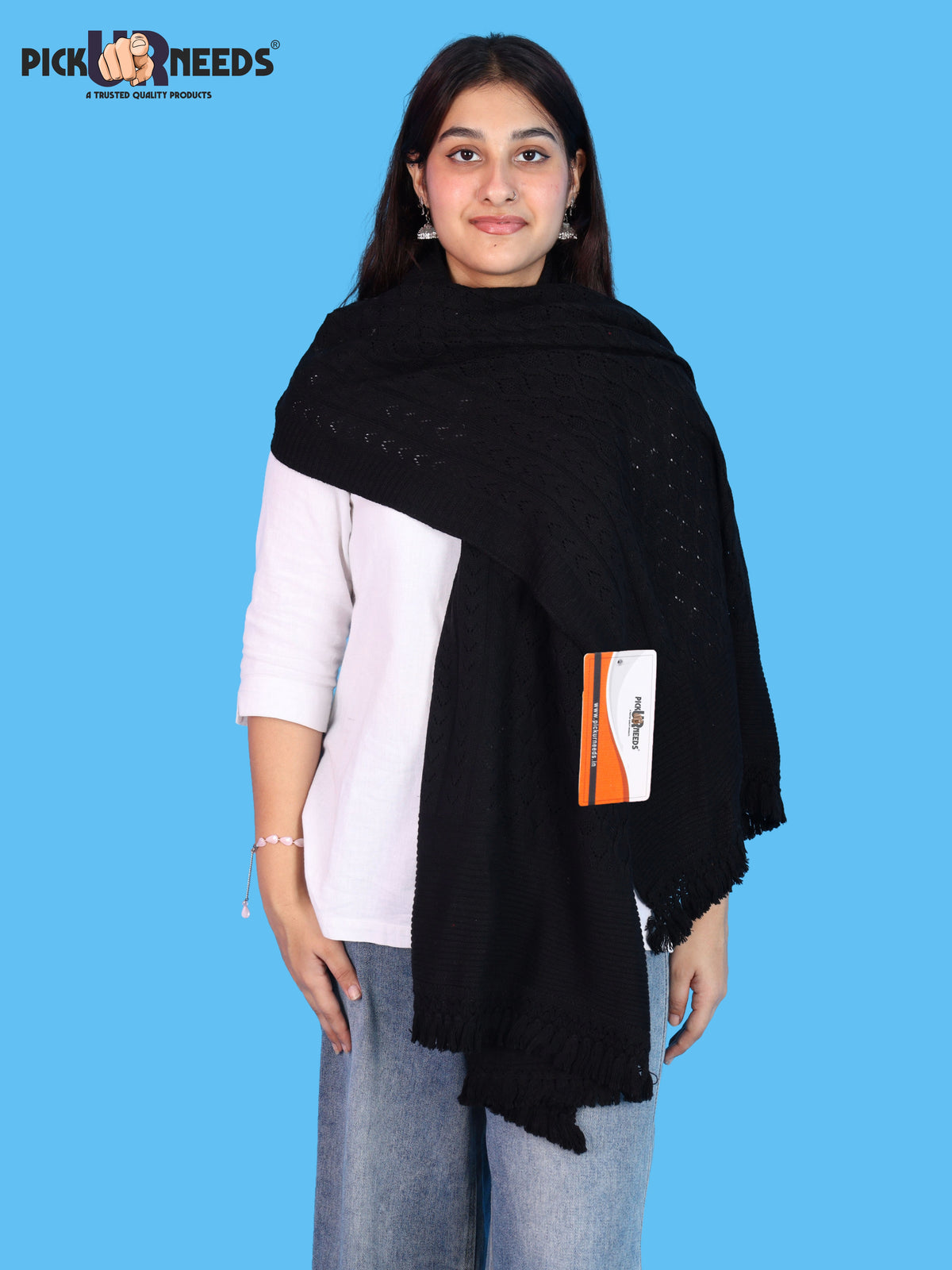 Pick Ur Needs Wool Self Design Women Shawl