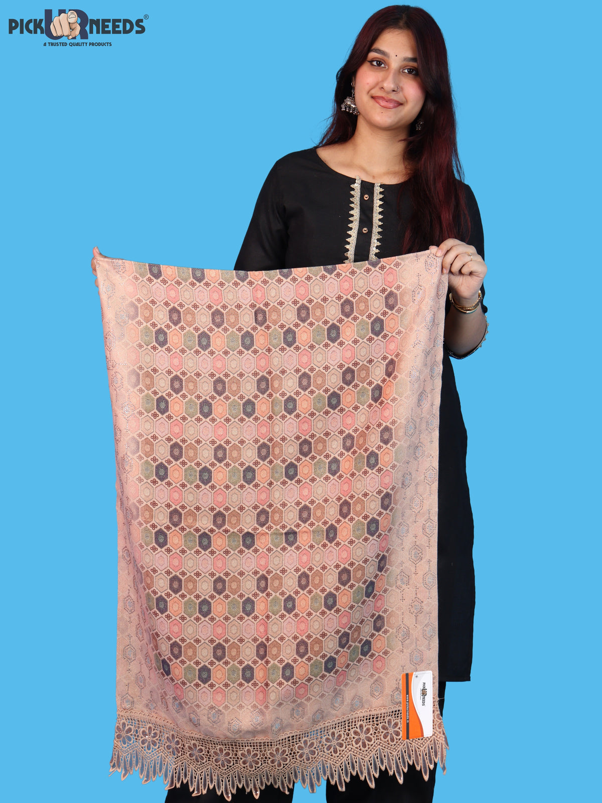Pick Ur Needs Premium Stylish Womens & Girls Elegant Woolen Shawl Soft Warm Printed Stole with Lace Tassels