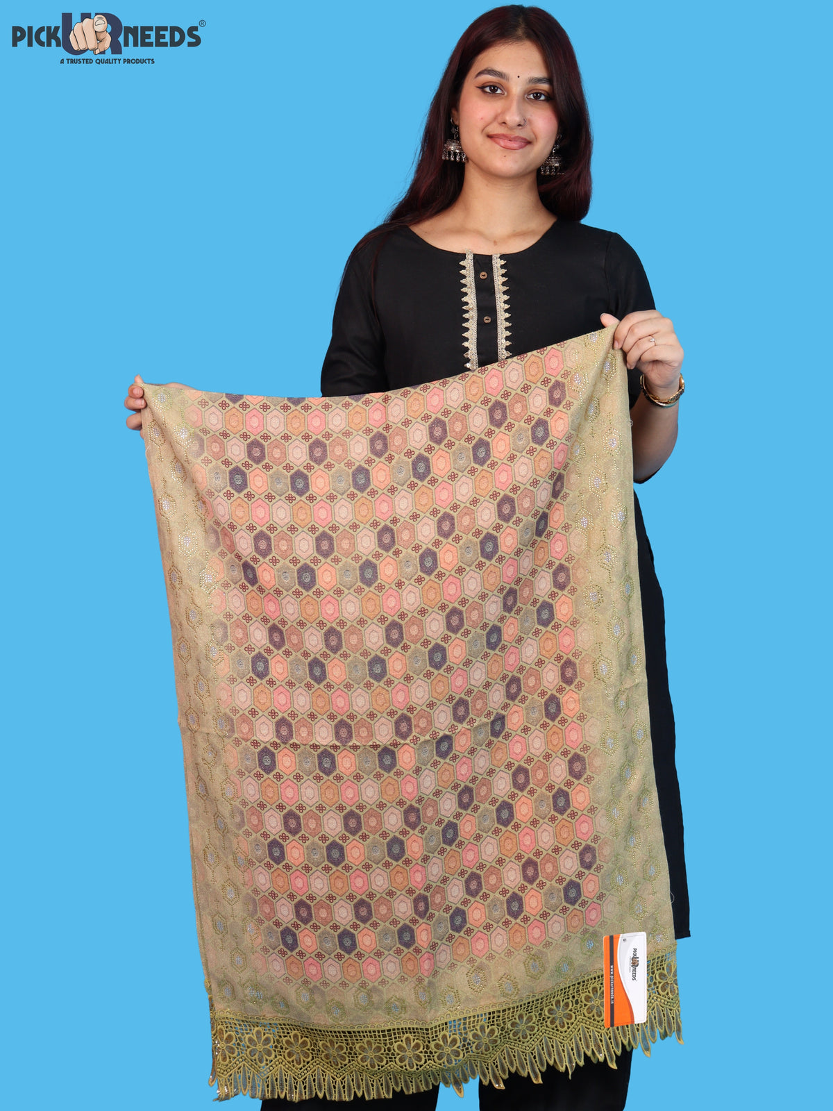 Pick Ur Needs Premium Stylish Womens & Girls Elegant Woolen Shawl Soft Warm Printed Stole with Lace Tassels