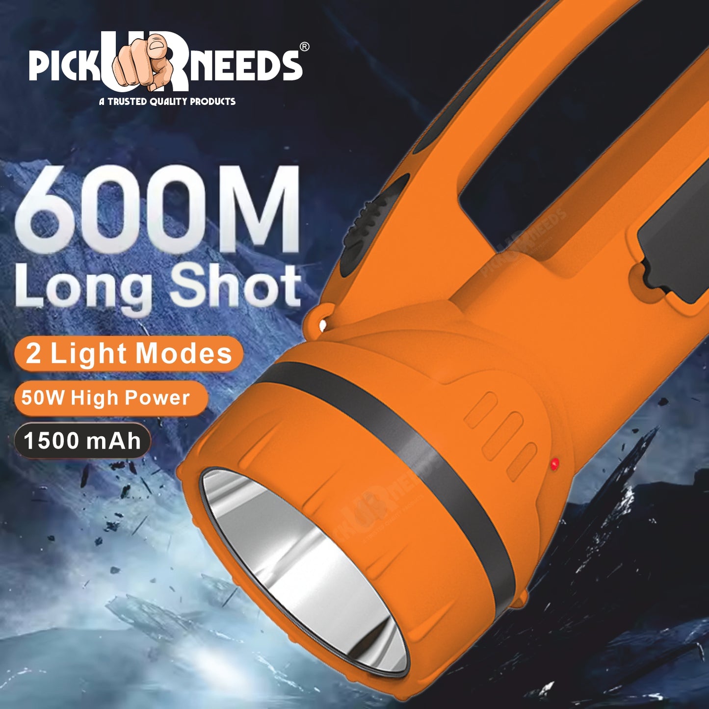 Pick Ur Needs 50W Long Range Rechargeable Search Laser with 1500mAh Battery, 18 SMD Bright 8 hrs Torch Emergency Light  (Yellow)