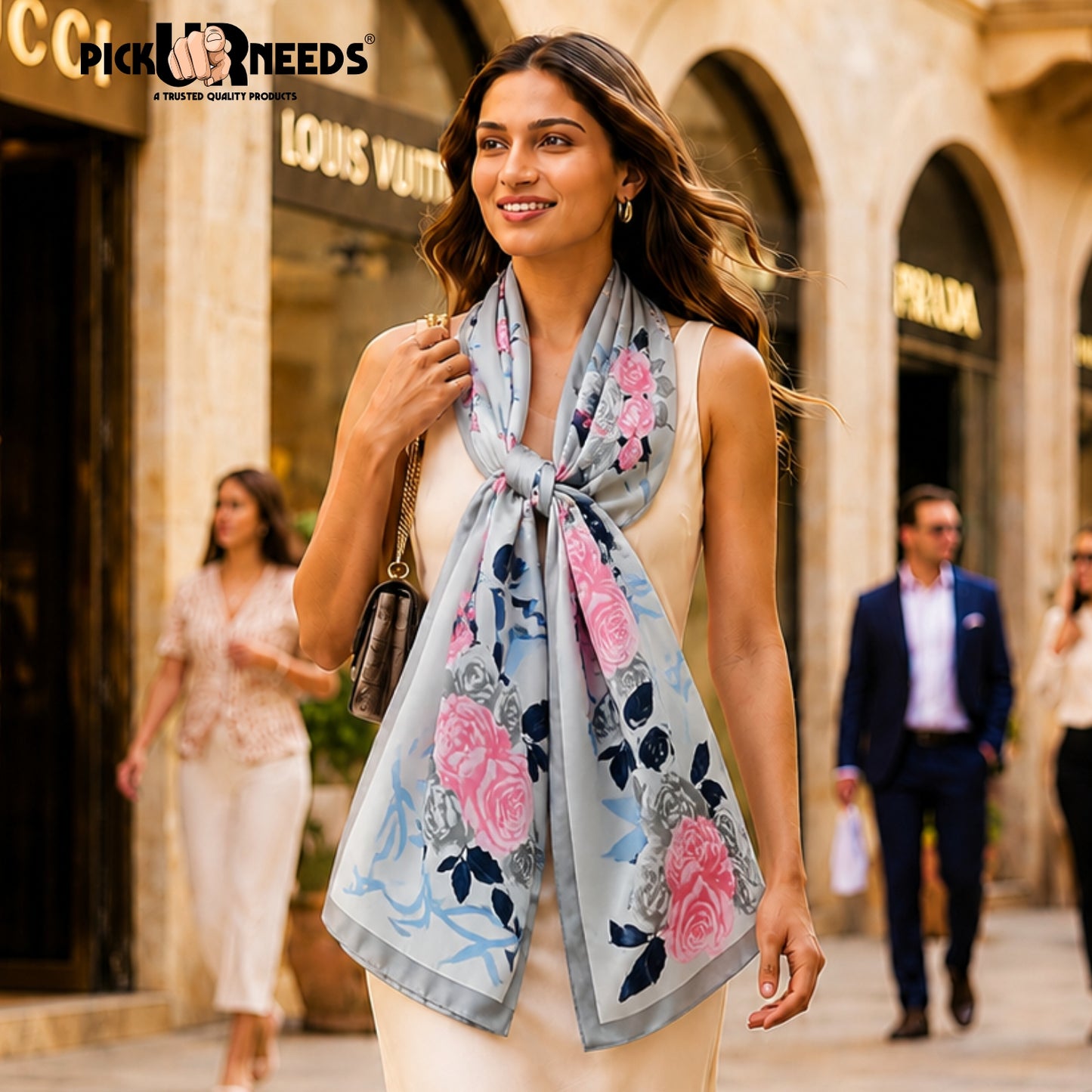 Pick Ur Needs Summer Silk Floral Printed Scarf for Womens & Girls Elegant Neck, Head & Shoulder Wrap Soft Lightweight Fashion Stole