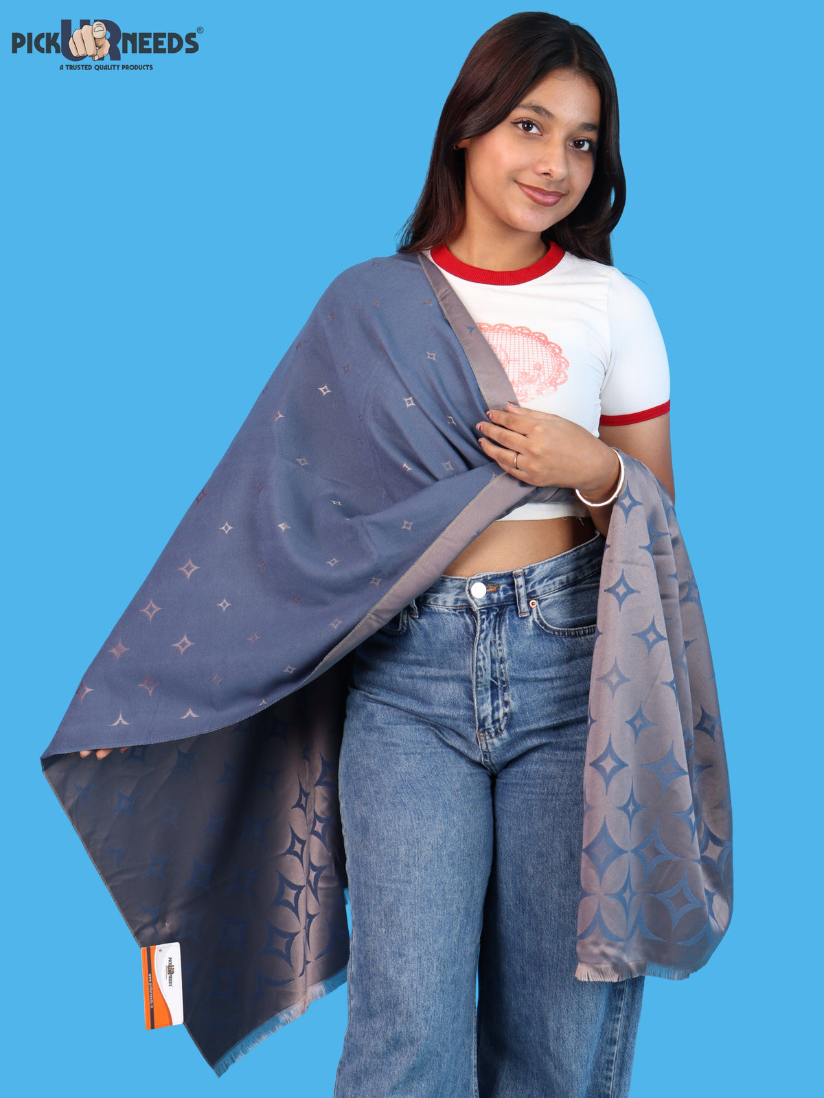Pick Ur Needs Premium Womens 2-in-1 Reversible Shawl Stylish Printed Winter Shawls for Girls Soft Warm Woolen Stole