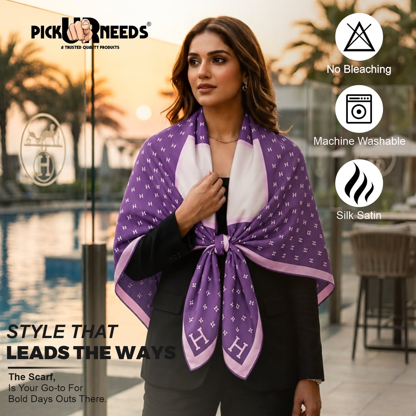 Pick Ur Needs Elegant Womens Premium Printed Satin Silk Feel Square Neck & Head Girls Scarf