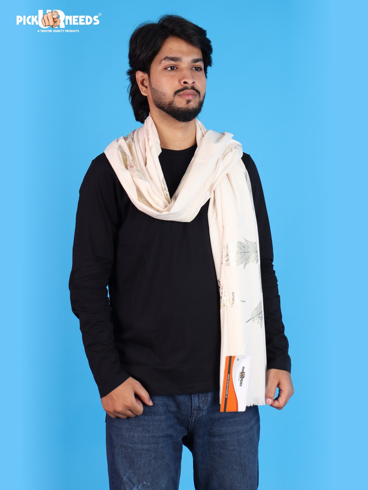 Pick Ur Needs Winter Shawl, Scarf, Stole & Muffler with Elegant Feather Print Soft Lightweight Winter Wrap for Men Stylish Scarf Stole for Kurta, Shirt For Boys
