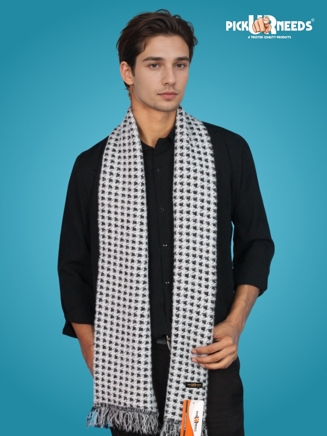 Pick Ur Needs Soft Warm Woolen Premium Winter Muffler for Men Scarf with Stylish Check Pattern Long & Comfortable Cold Weather Neck Wrap