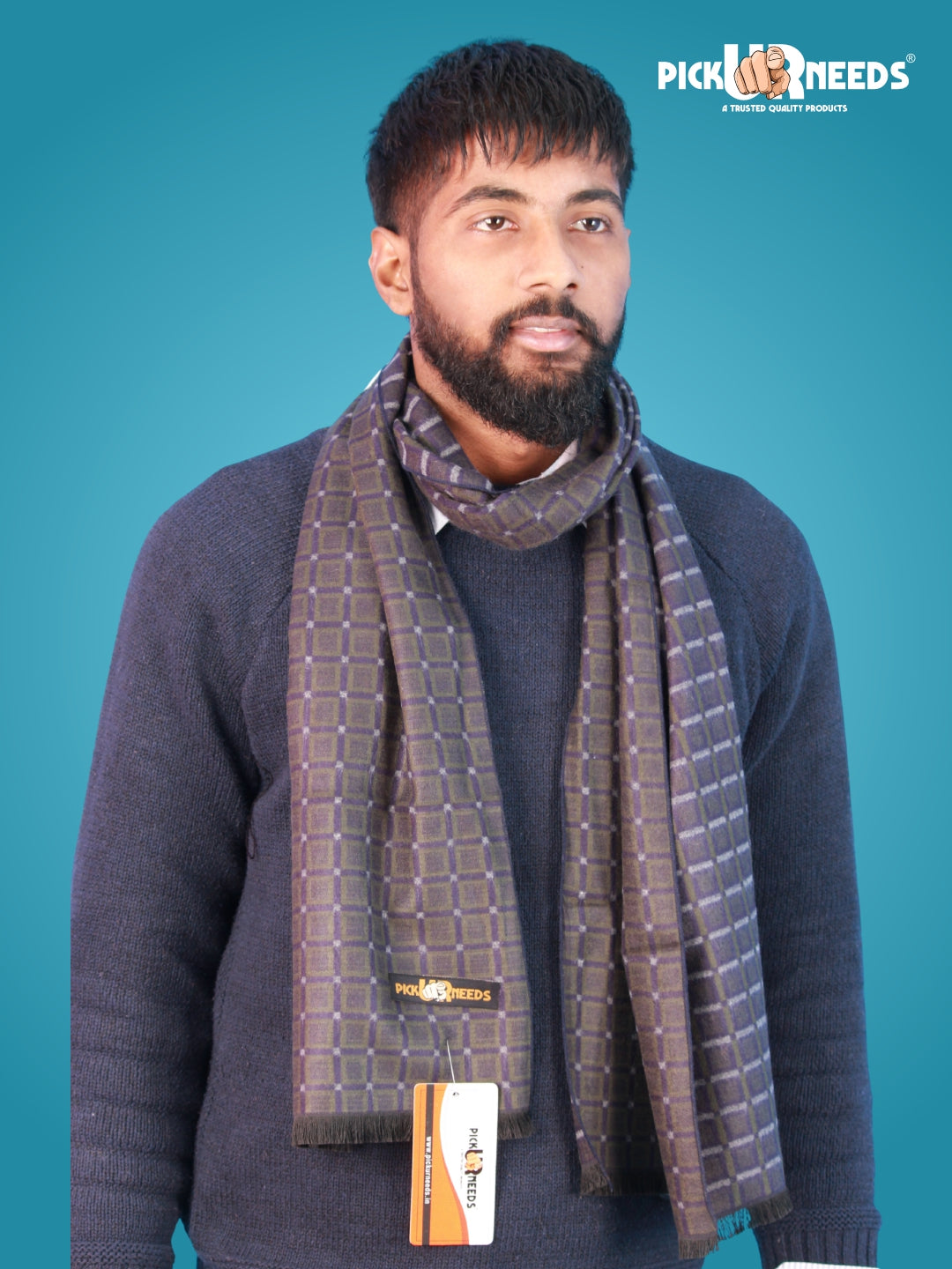Pick Ur Needs Wool Blend Muffler for Men Soft Winter Scarf with Elegant Checks All-Day Comfort