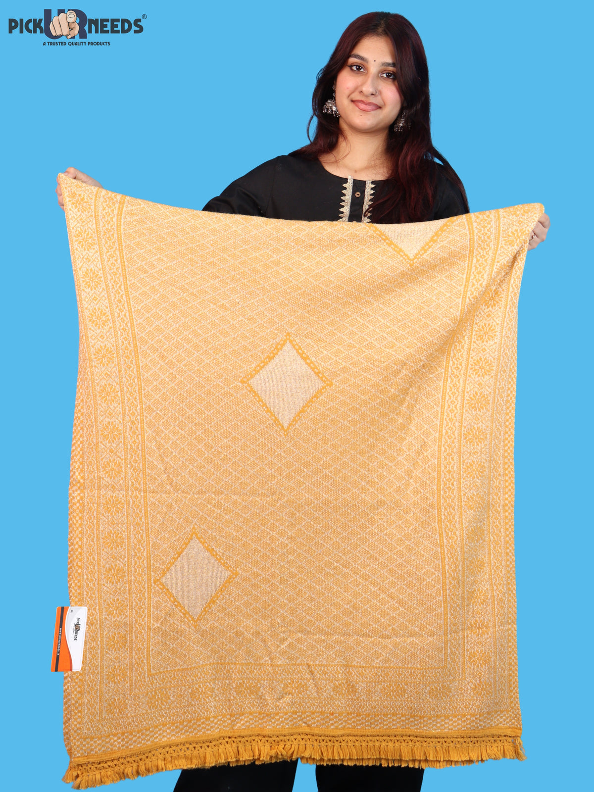 Pick Ur Needs Women & Girls Designer Shawl Stole with Elegant Woven Floral & Geometric Pattern, Soft Warm Winter Wrap with Fringed Border, Stylish Shoulder Scarf for Ladies