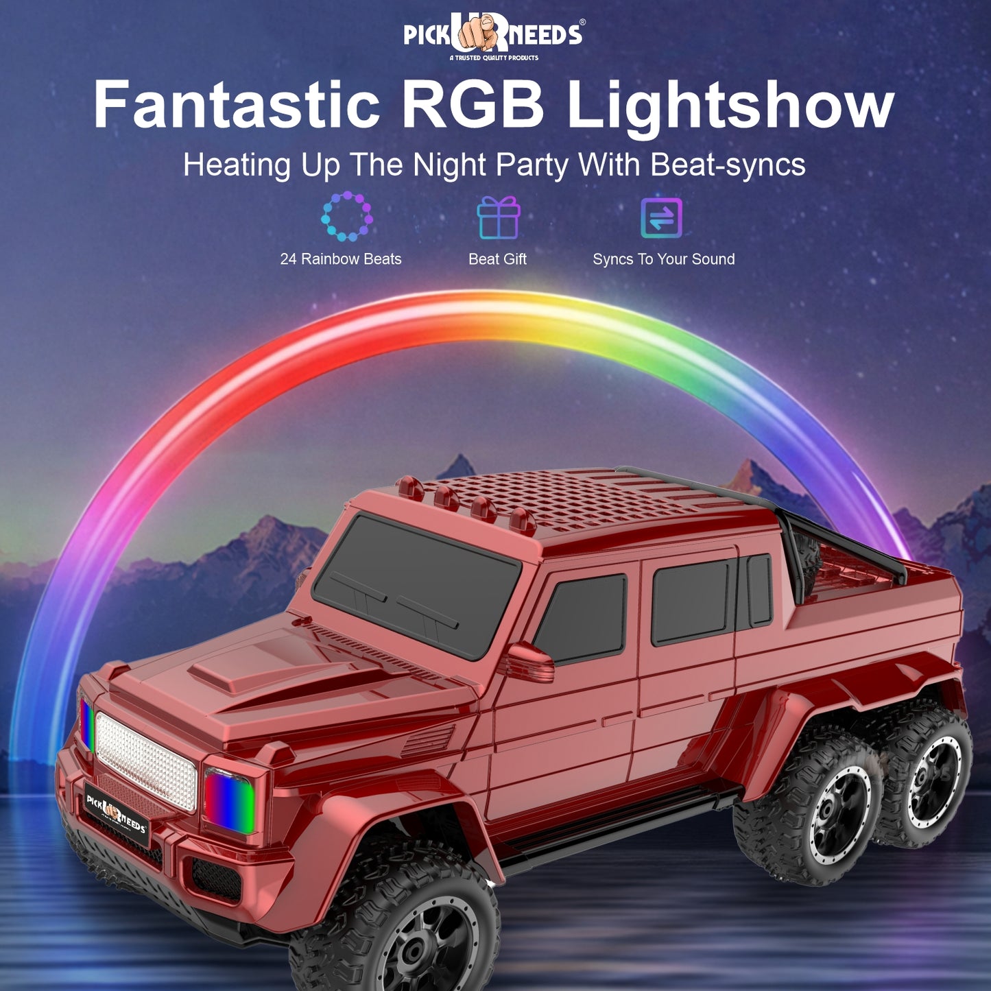 Pick Ur Needs Wireless Car Rechargeable RGB Bluetooth Speaker 12W Beat Sync Lightshow 1200mAh Battery | USB/TF/AUX/FM