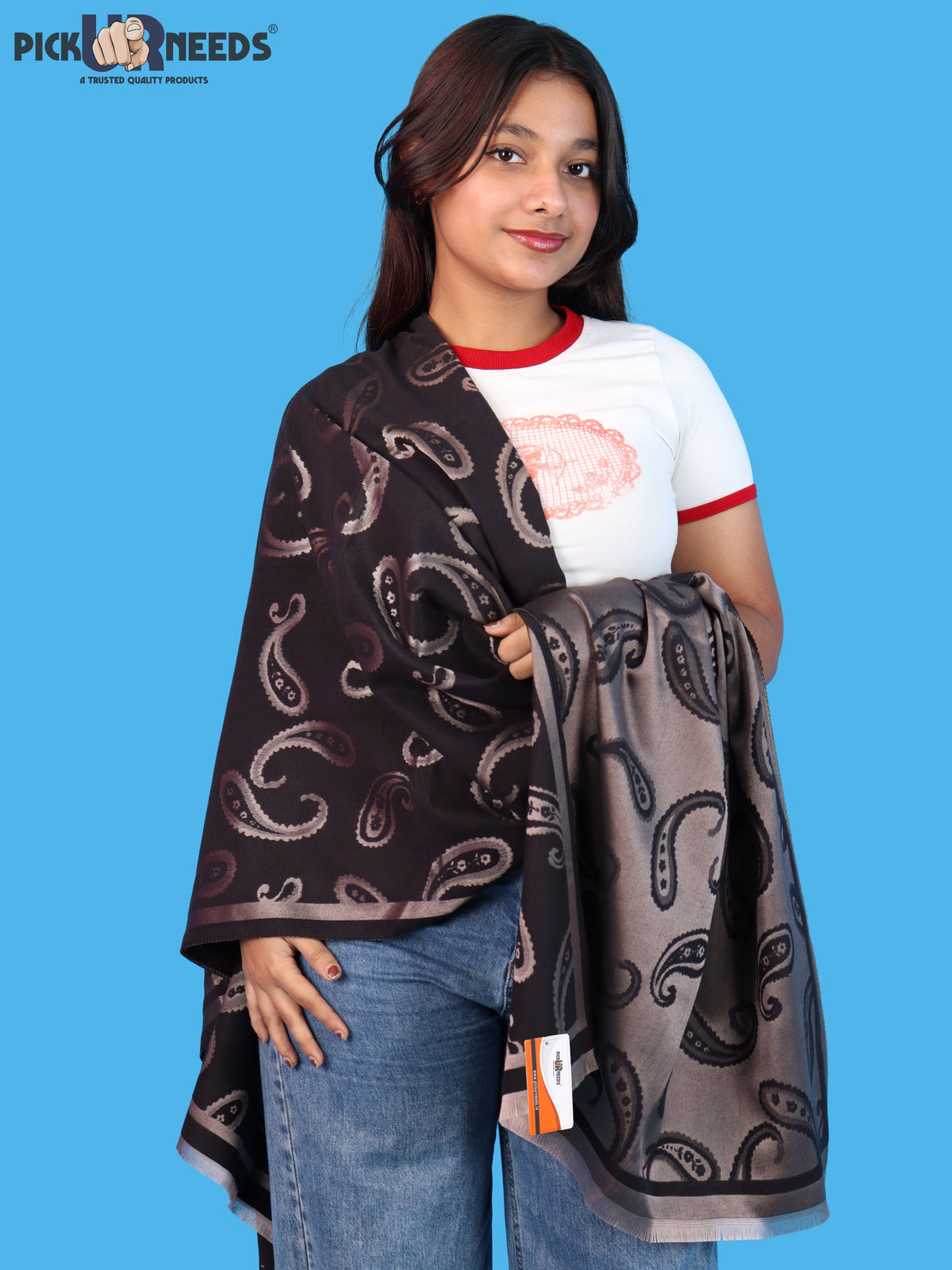 Pick Ur Needs Women & Girls Reversible 2 in 1 Woolen Muffler Soft Warm Dual Side Winter Scarf with Elegant Paisley Pattern