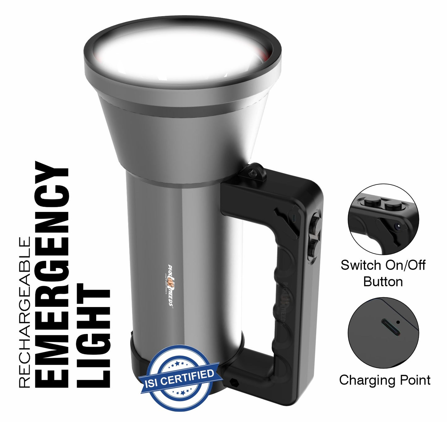 Pick Ur Needs Rechargeable LED Outdoor Torch 200 Watt Laser Light 3600mAh Battery Metal Body 5 hrs Torch Emergency Light