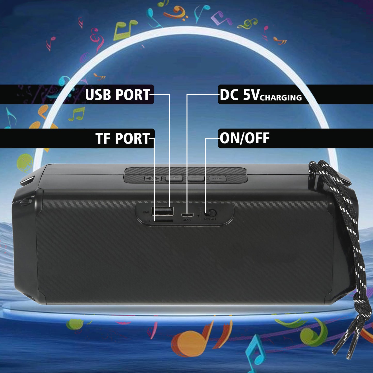 Pick Ur Needs Bluetooth 5.0 Portable Wireless Speaker with RGB Disco Light, 5 Light Modes, USB/TF Card Support & 3 Hours Playtime