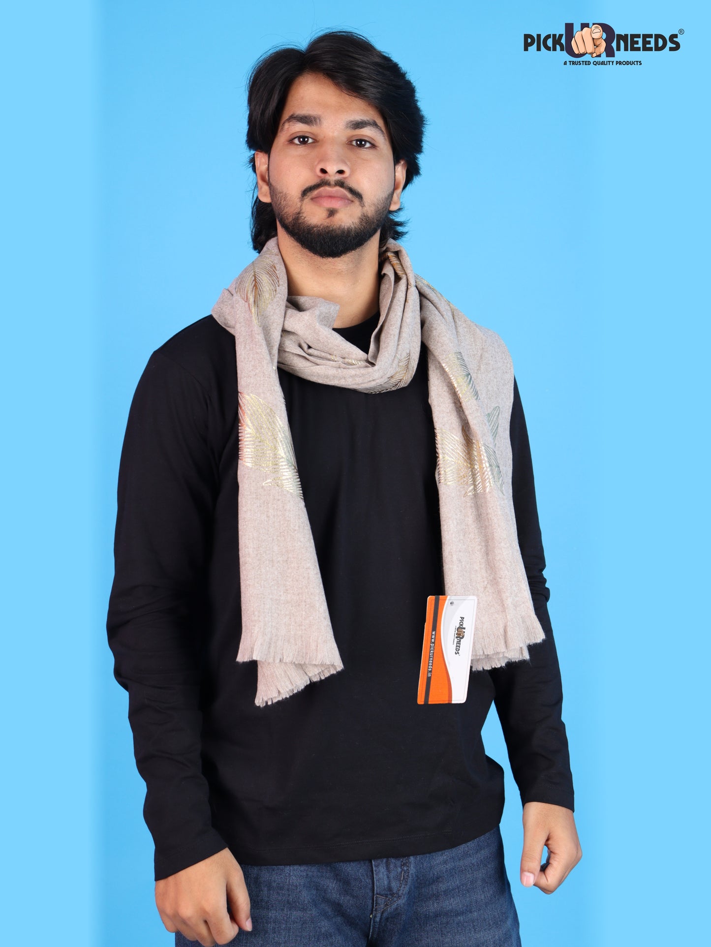 Pick Ur Needs Winter Shawl, Scarf, Stole & Muffler with Elegant Feather Print Soft Lightweight Winter Wrap for Men Stylish Scarf Stole for Kurta, Shirt For Boys