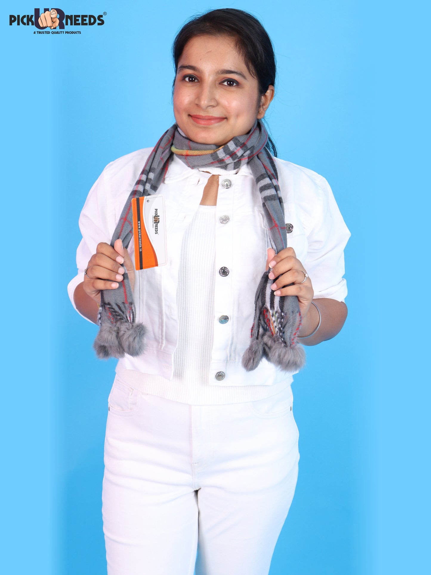 Pick Ur Needs Women’s Winter Scarf for Stylish & Comfortable Girls Wear Soft Warm Printed Muffler with Fringe & Pom Pom Detailing