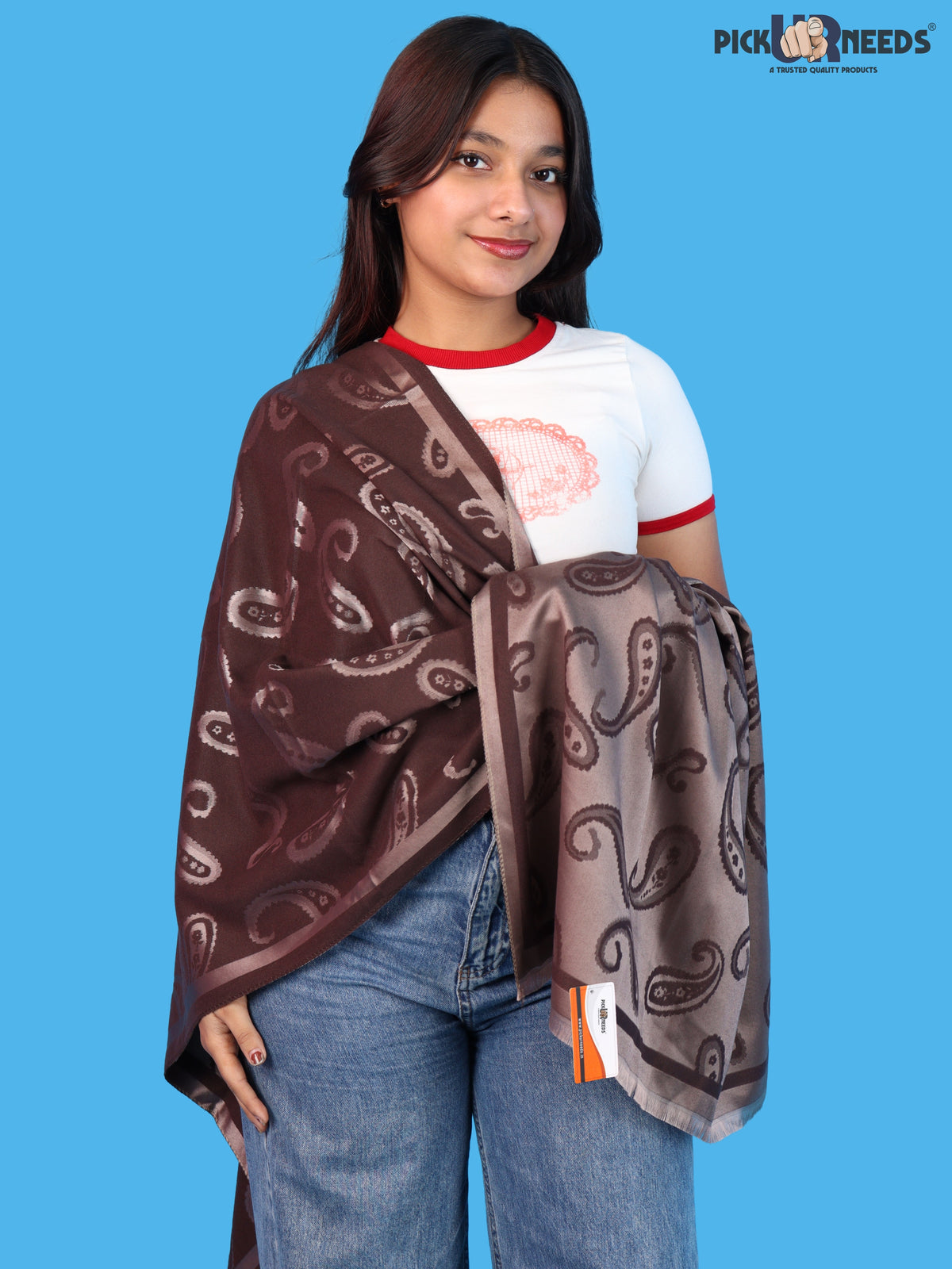 Pick Ur Needs Women & Girls Reversible 2 in 1 Woolen Muffler Soft Warm Dual Side Winter Scarf with Elegant Paisley Pattern