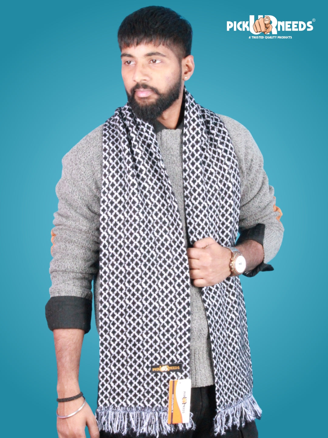 Pick Ur Needs Soft Warm Woolen Premium Winter Muffler for Men Scarf with Stylish Check Pattern Long & Comfortable Cold Weather Neck Wrap