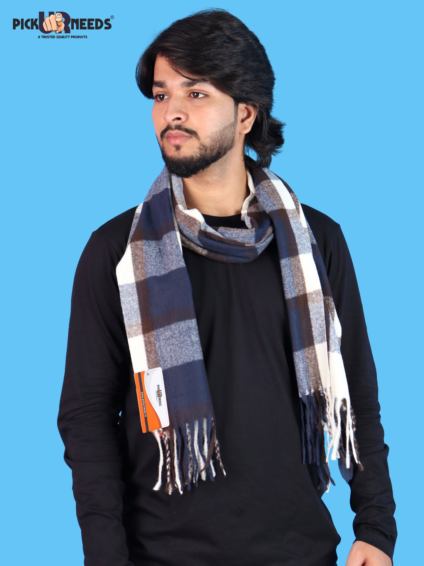 Pick Ur Needs Men’s Winter Muffler Shawl Soft Warm Checkered Scarf with Fringes  Stylish Neck Wrap for Men & Boys  Winter Wear Accessory