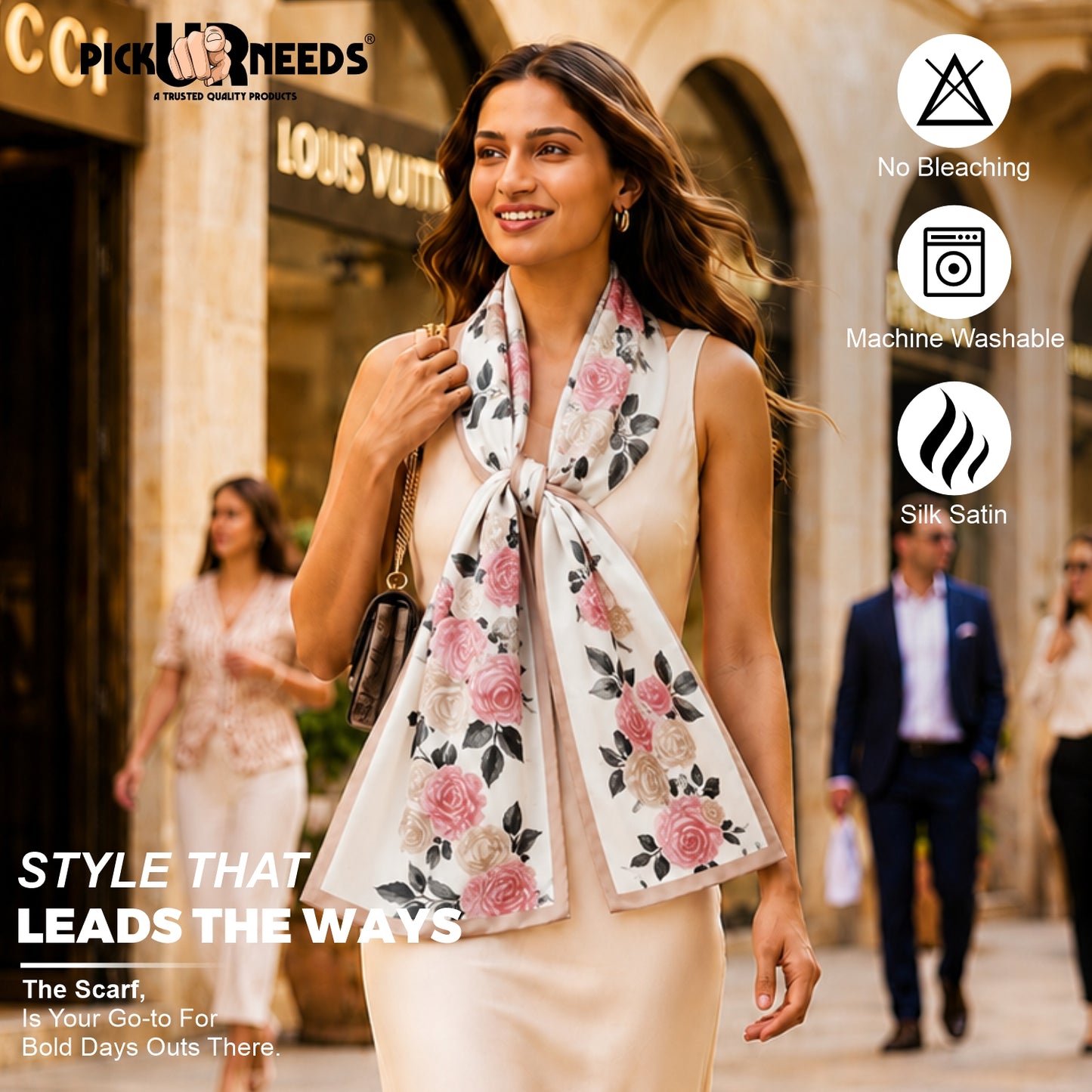 Pick Ur Needs Summer Silk Floral Printed Scarf for Womens & Girls Elegant Neck, Head & Shoulder Wrap Soft Lightweight Fashion Stole
